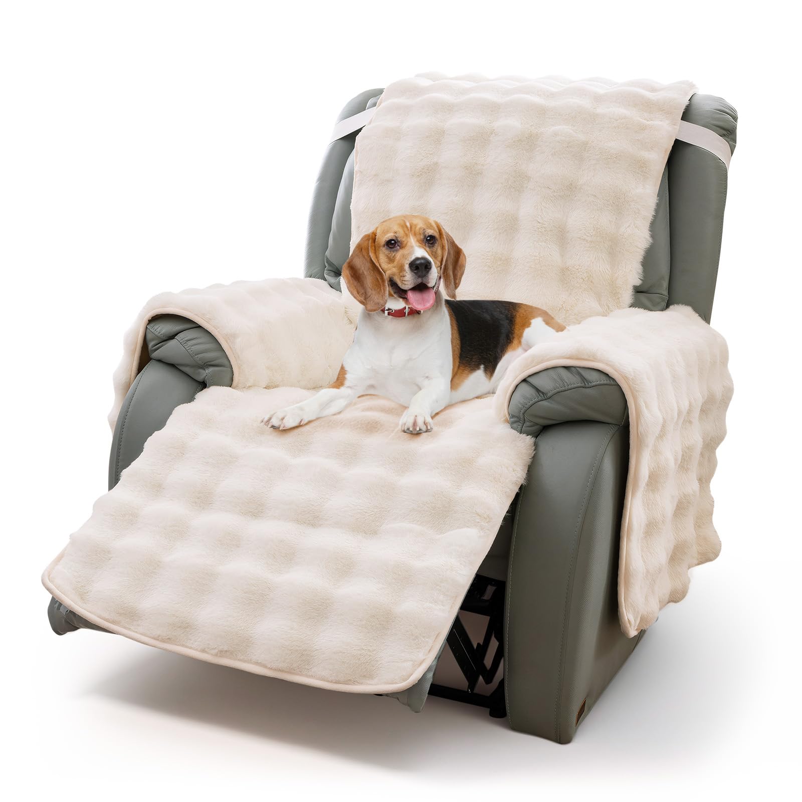 GKXLH Recliner Chair Covers - Soft Rabbit Faux Fur Recliner Cover, Non-slip Recliner Chair Cover, Cozy Recliner Covers That Stay in Place, Cover for Recliner Chair for Chair Protector (Beige White)