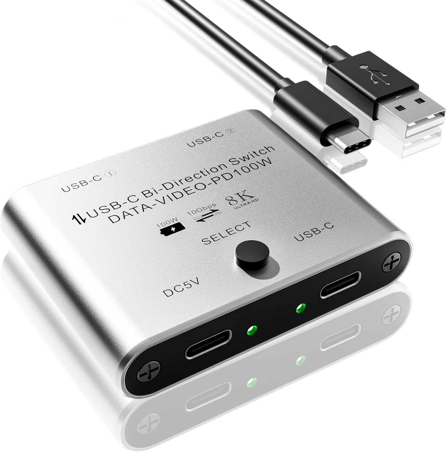 8K USB C Switch, Bi-Directional USB C KVM Switcher for 2 Computers, USB C Splitter Supports 8K@60Hz / 4K@144Hz Video, 100W PD Fast Charging, 10Gbps Data Transfer, One-Button Switching