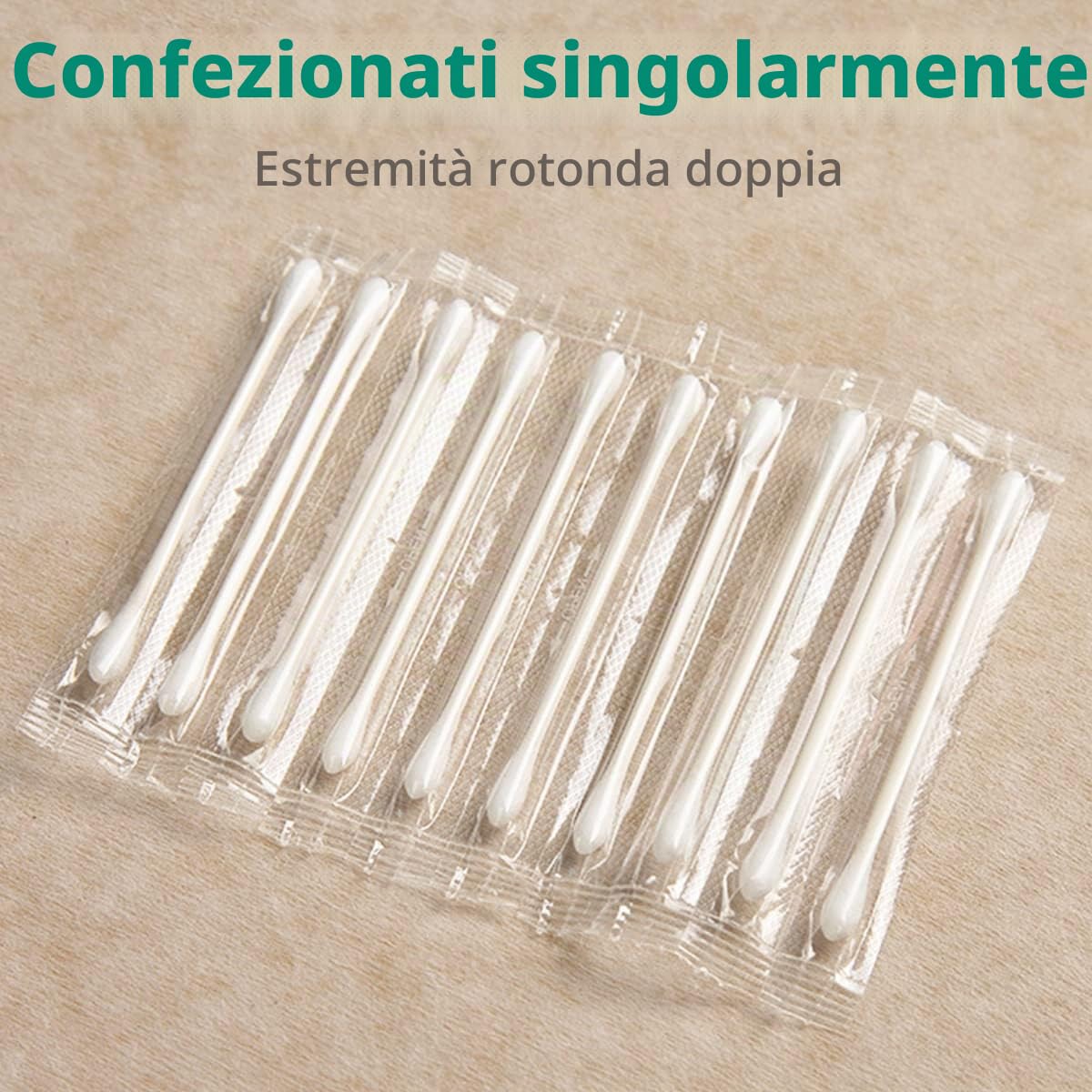 Confezione da 200 tamponi di cotone, confezionati singolarmente, bastoncini di carta a doppia punta per orecchio, trucco (doppia estremità rotonda)