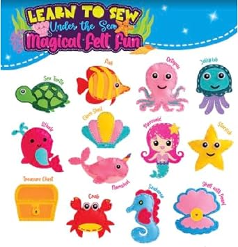 GirlZone Under the Sea Sewing Kit for Kids, Easy Embroidery & Felt Crafts, Make Adorable Sea Creatures with Pre-Punched Shapes & Patterns, Creative Sewing Kit for Kids Ages 314