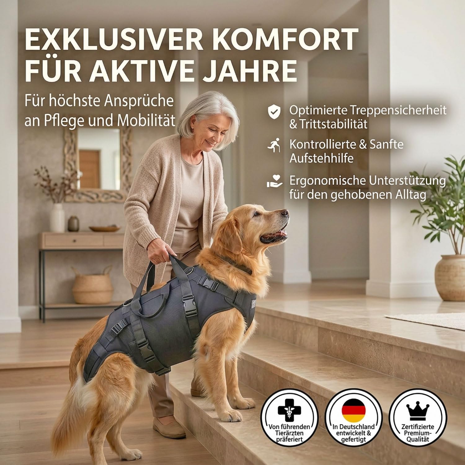NATURE PET Hunde TRAGEHILFE GANZKÖRPER – Tragehilfe für Hund in Groß mit gepolstertem Hundetragegurt aus 4mm Neopren – Hebegeschirr für Reha, Treppen & Auto – verstellbar & stabil – Größe XL