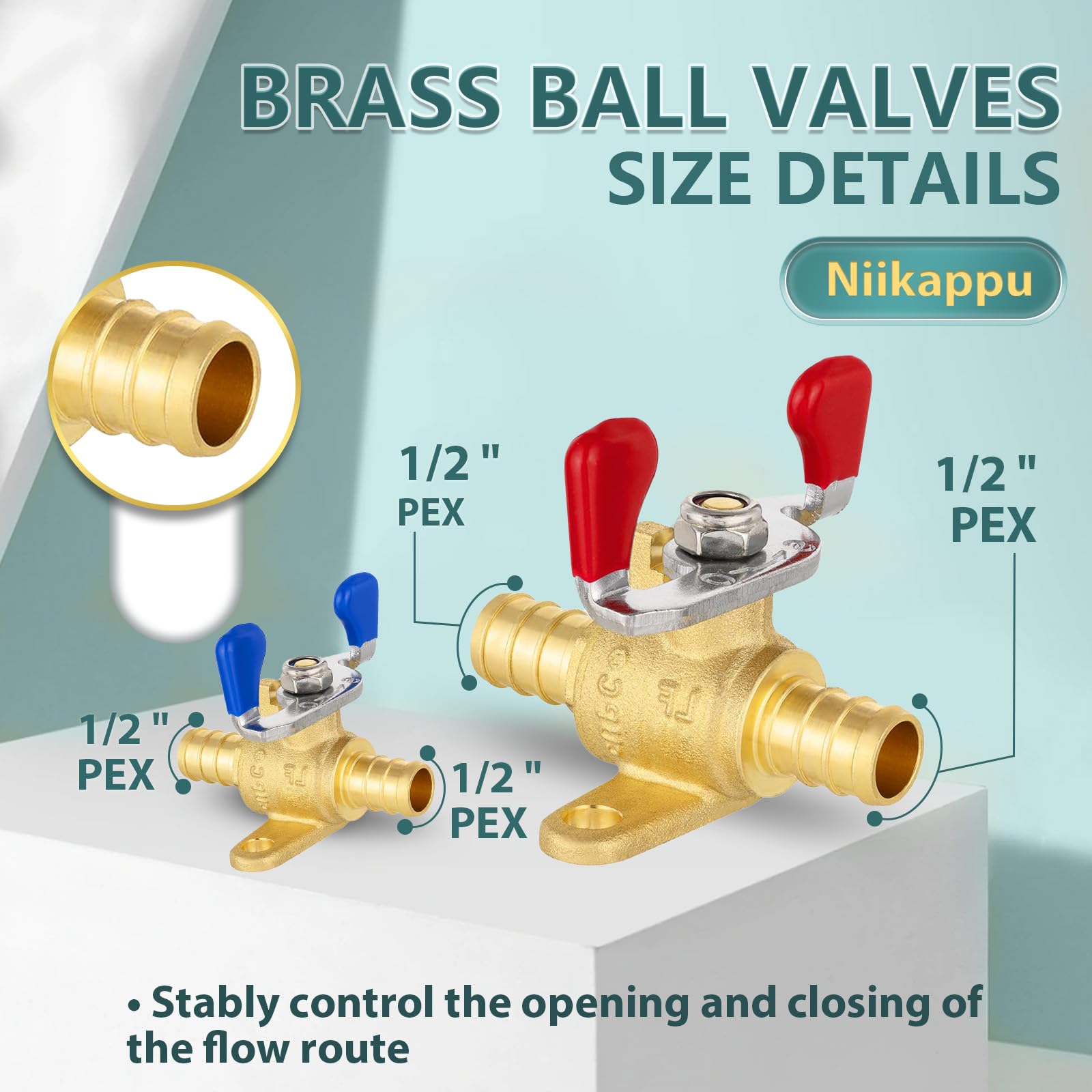 10 valvole a sfera con orecchio a goccia, 1,3 cm, valvola di chiusura a crimpare Pex con maniglia a farfalla, valvola a sfera in ottone con porta completa Pex B, per acqua, aria, carburante