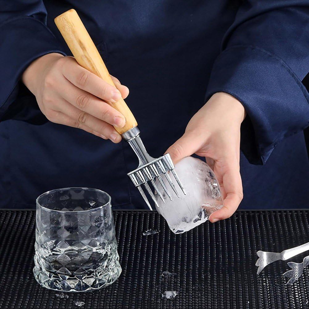 hzzsbu Ice Pick with Wooden Handle, 6 Fork Ice Crusher for Ice Breaking at Home and Bar