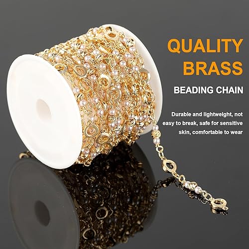 Miniatura 3 de KYUNHOO Cadena chapada en oro de 13 pies a granel en carrete, decoración de círculo hueco, eslabones de cadena de latón macizo con cierres de