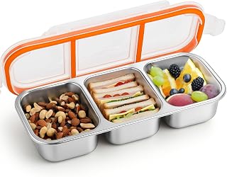 Yamobi Bento Snack Container with Leak-Proof Lid, 3 Compartment Snack Box with Compartments, Reusable, Stainless Steel, Food Storage, Lunch Box, Snack Box