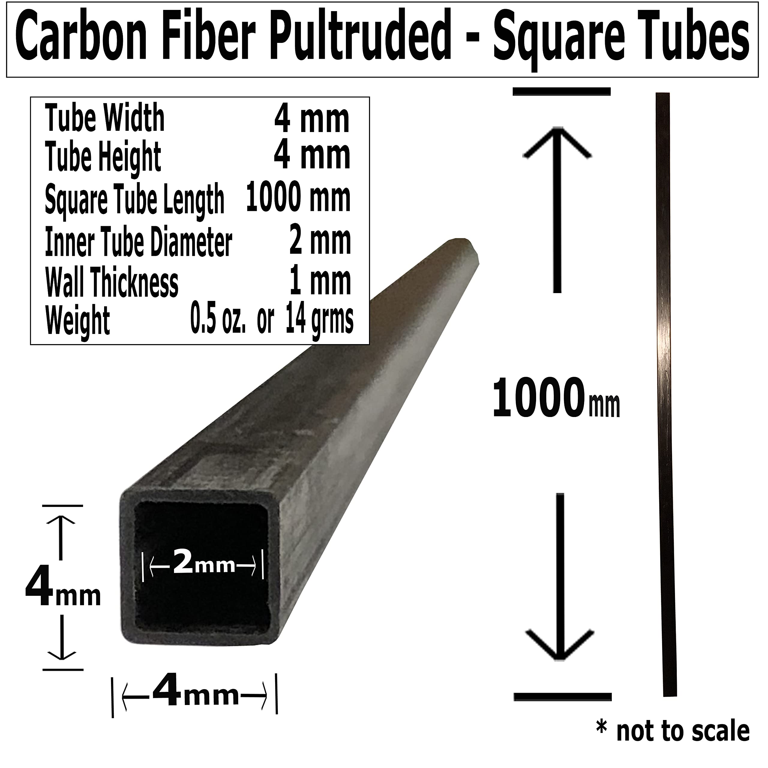 KARBXON – Carbon Fiber Tube - 4mm X 4mm x 1000mm – Pultruded Square Tube with Hollow Center - Black Matte Finish - Pure Carbon Fibre Tube shafts - for RC Planes-Drones, Boat DIY Craft Projects