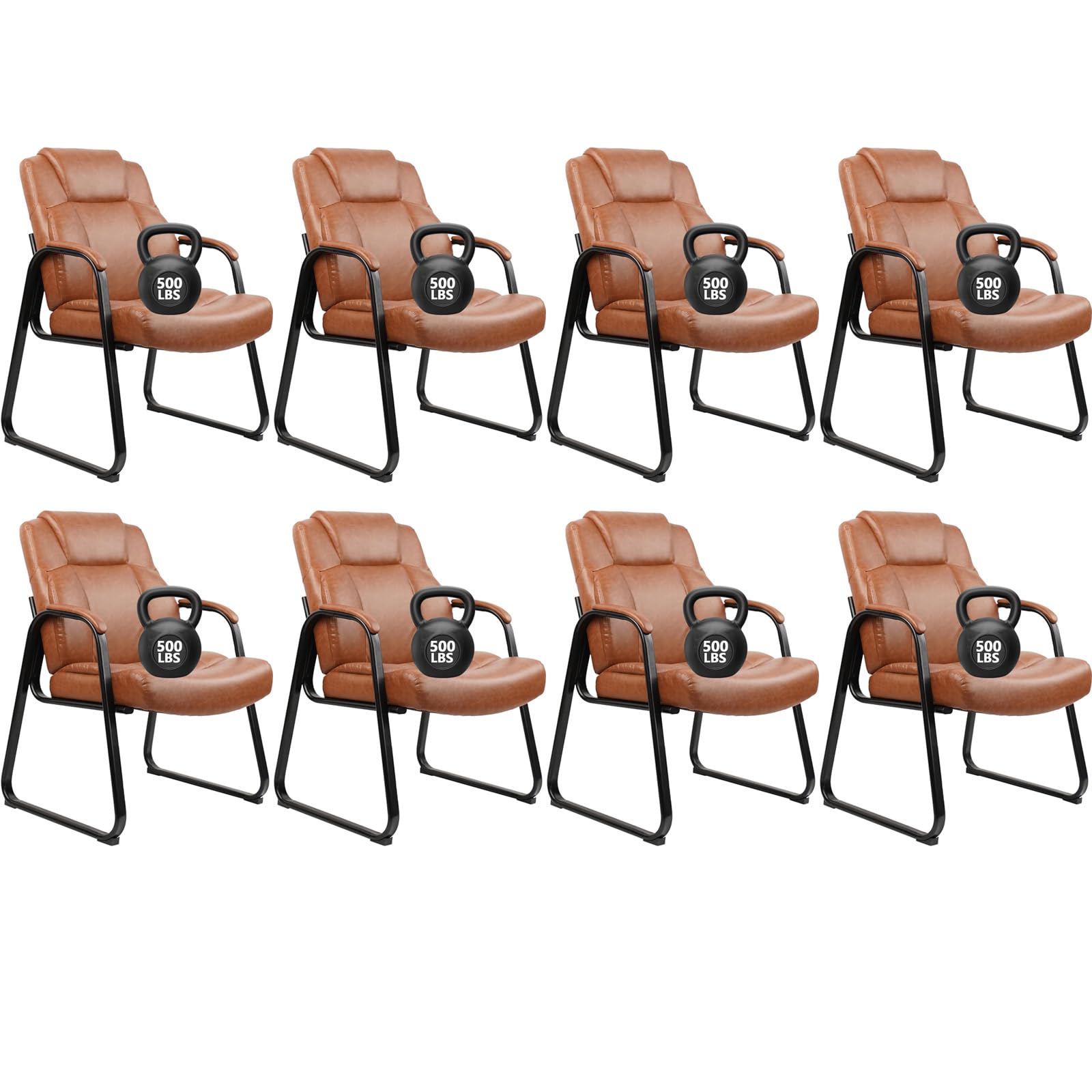 CLATINA Guest Chair Big &amp; Tall 500 lbs, PU Leather Office Reception Chairs, Sled Base, No Wheels, Brown, Set of 8 for Waiting Room, Conference, Lobby, Living Room
