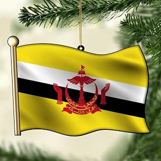 Brunei Flag Acrylic Christmas Ornament Holiday Present for New Year Holiday for Brunei Students Birthday Party Decor Personalized Clear Acrylic 2D Ornaments