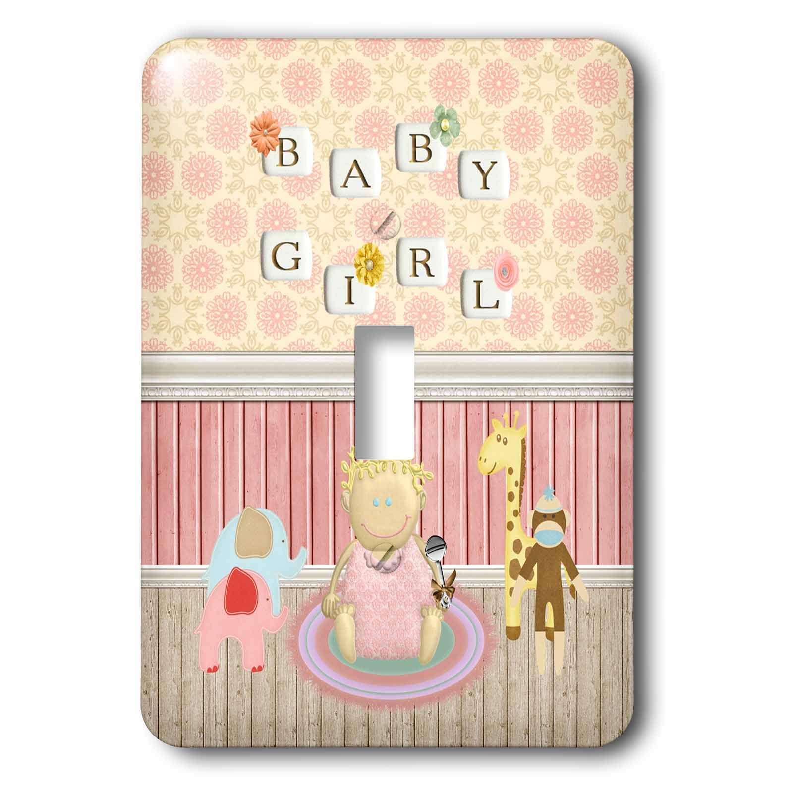 Interrupteur simple pour chambre d'enfant motif bébé fille et peluches 3dRose