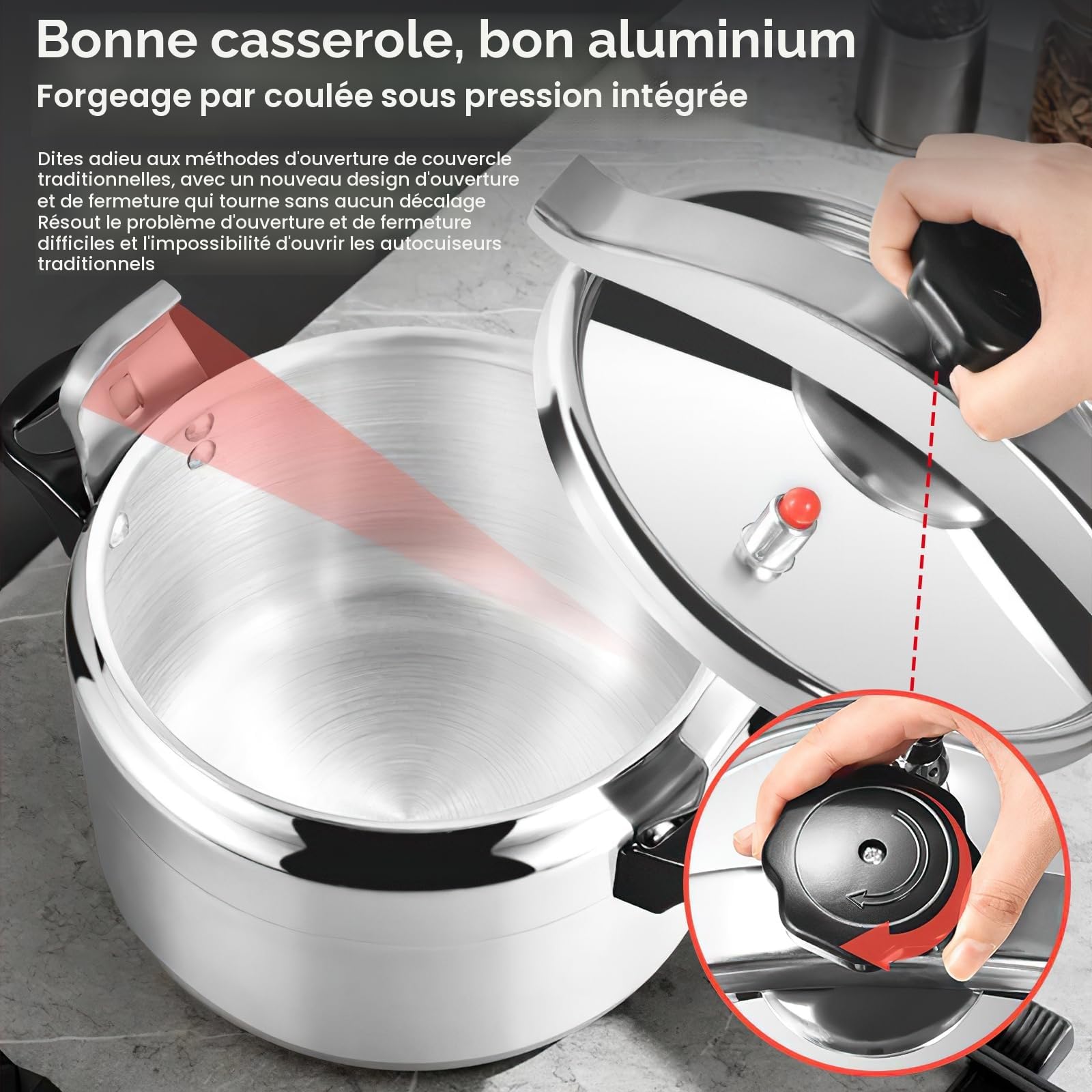 Cocotte Minute 7L/9L/11L/15L, Autocuiseurs Professionnels Aluminium avec Système Couvercle à Verrouillage Sécurisé, Double Poignée, Multicuiseur à Cuisson Convient pour Cuisinière à Gaz (15L)