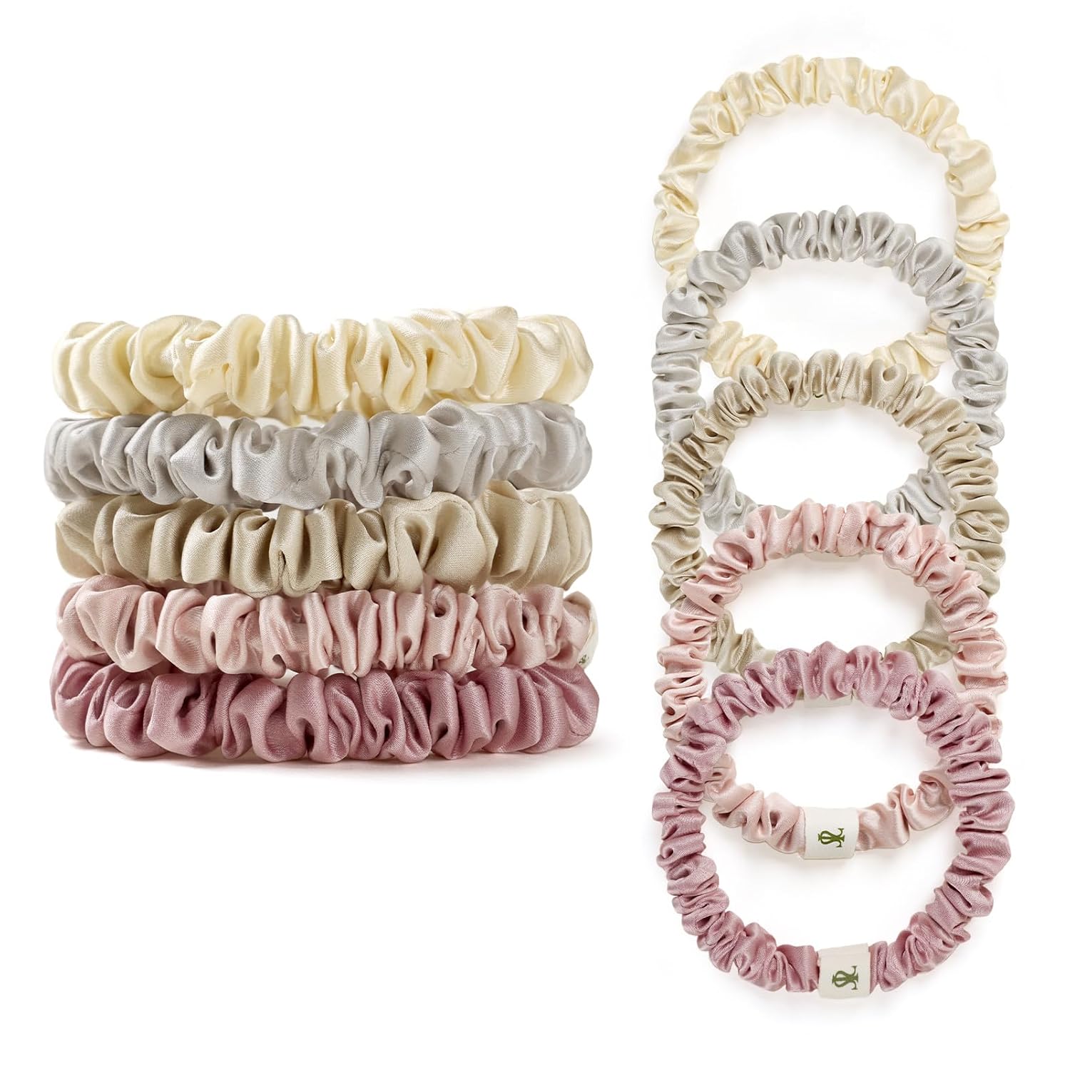 LILYSILK Pure Mulberry Silk Scrunchies - 5pc White Collection
