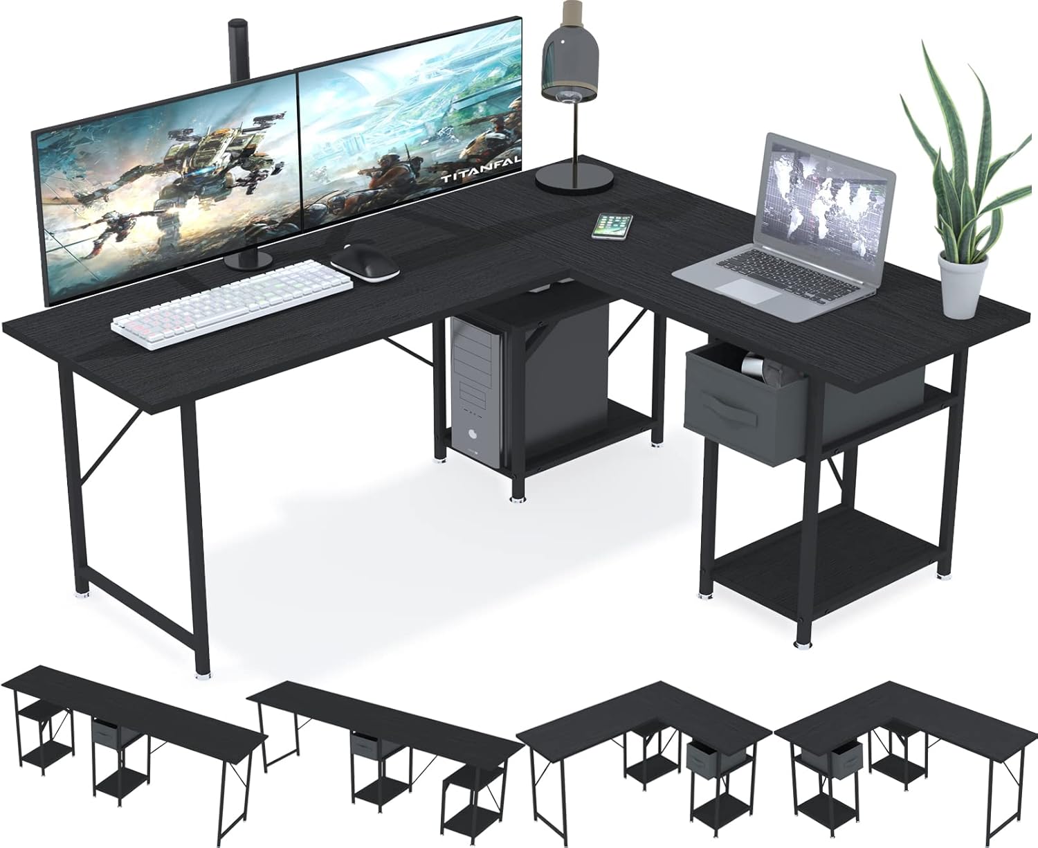 DLIUZ Gaming Desk,L Shaped Desk with Drawer,Reversible Computer Desk with Shelves Home Office