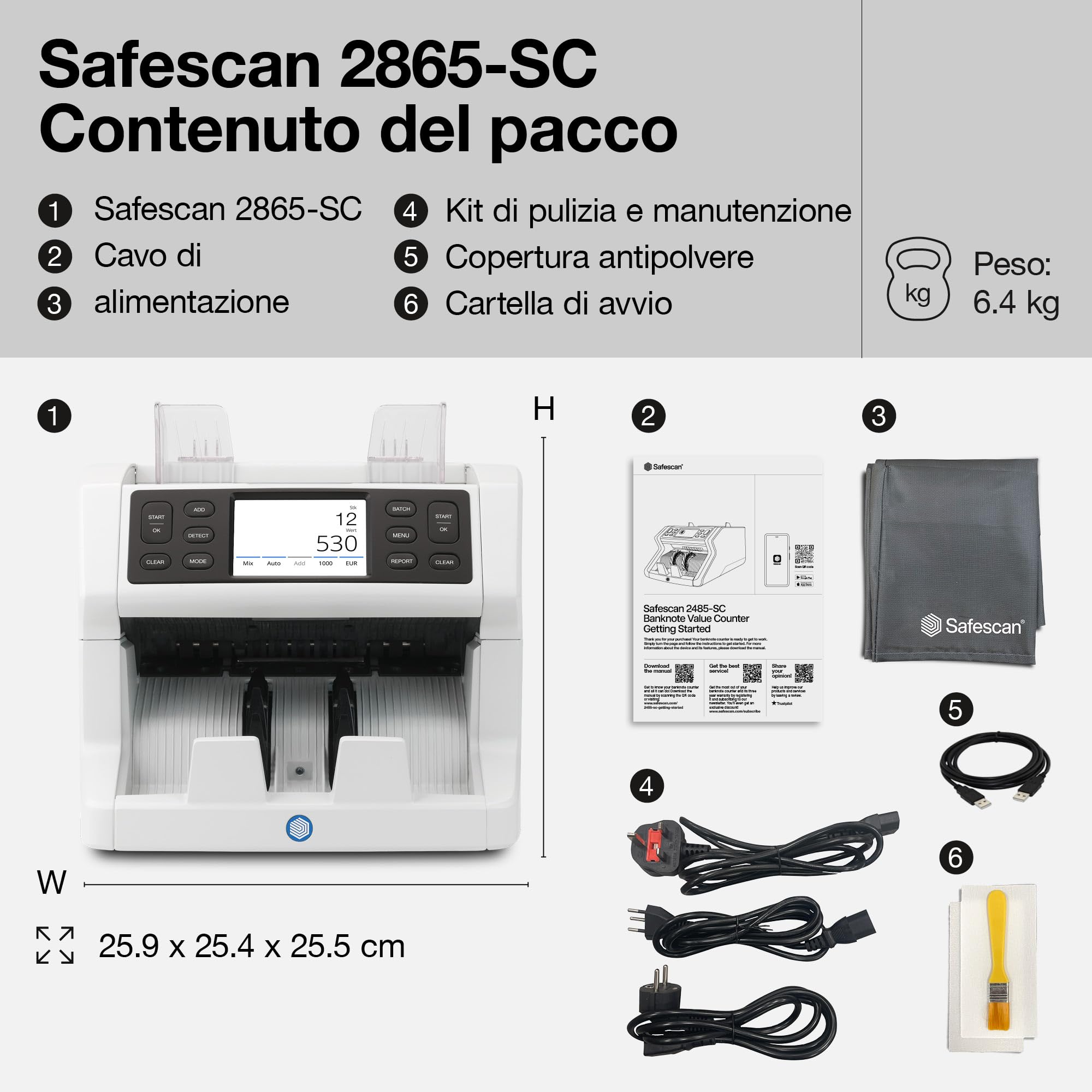 Safescan 2865-SC Contabanconote che conta il valore le banconote miste - Alimentazione continua - Contabanconote con rilevatore di denaro falso a 9 punti - Contasoldi con l'app gratuita Safescan
