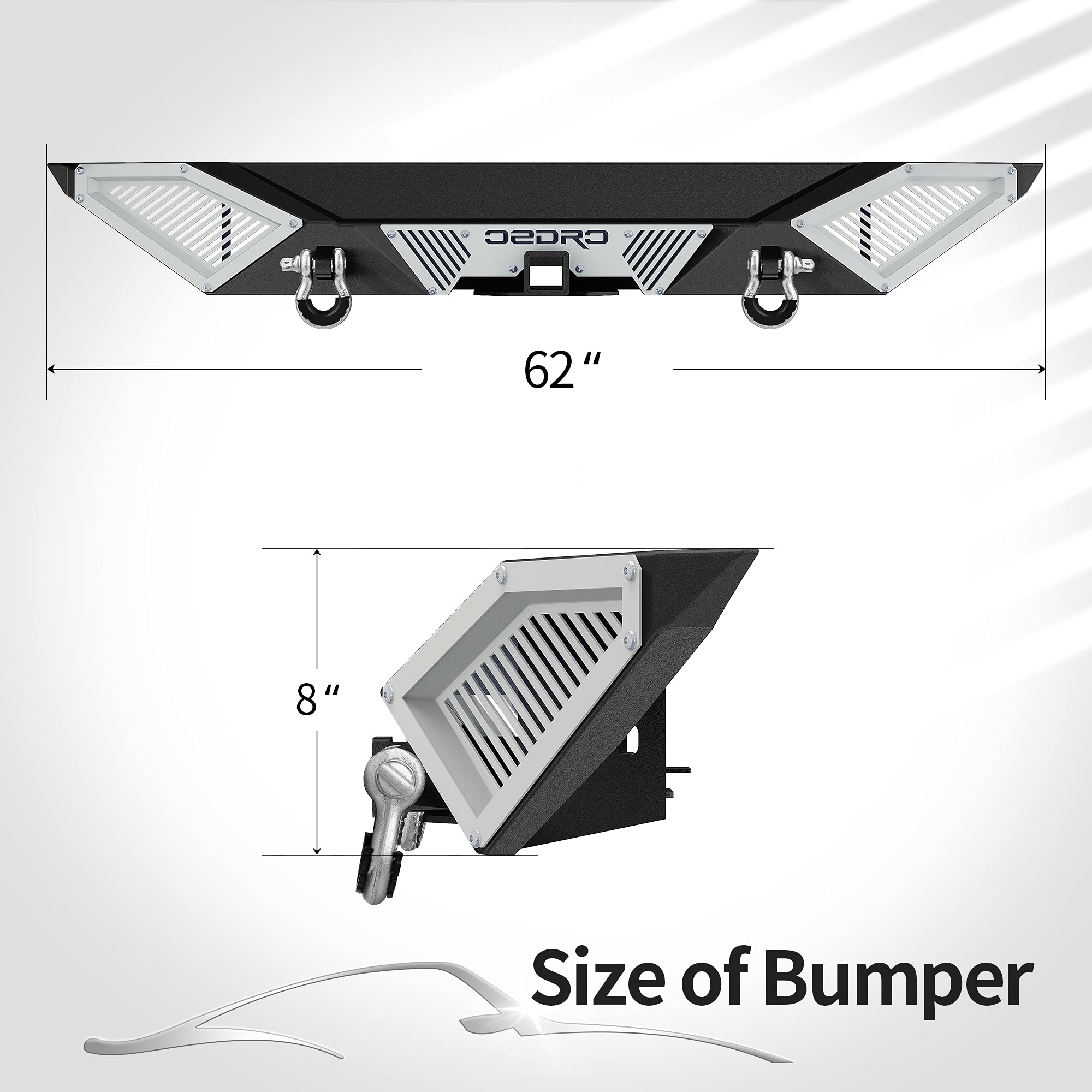 Jeep Wrangler TJ YJ Front Or Rear Bumper With D-Rings & LED Lights - 1987-2006 Fit, Black Powder Coat 13 thumbnail image