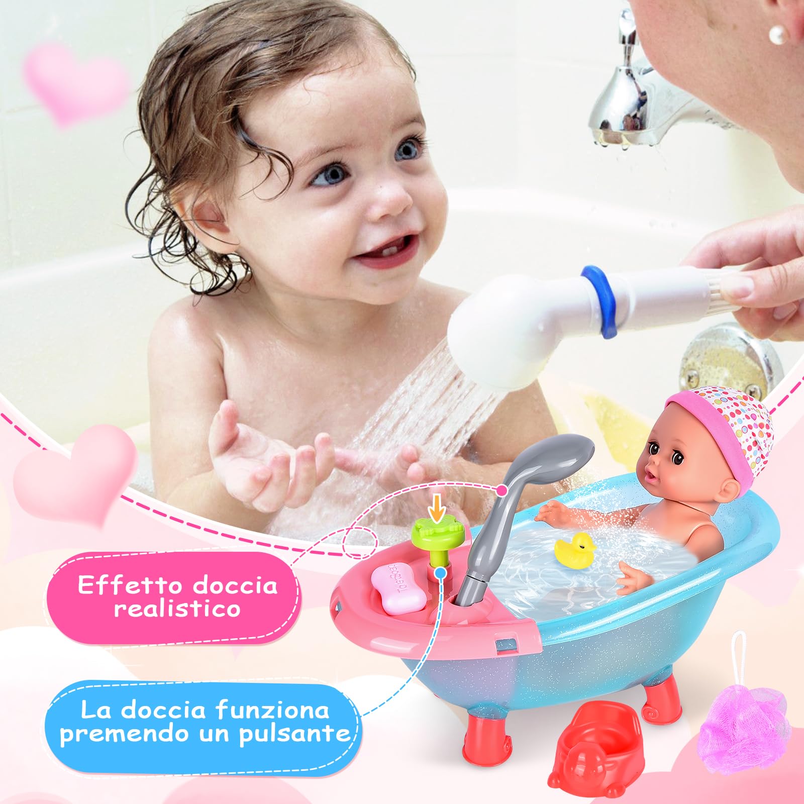Aragallant Bambolotti e Accessori - 25 Pezzi Set con Bambola Bebé, Seggiolone, Biberon, Ciuccio, Pannolini - Regalo per Bambini