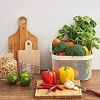 Vista 5 de Cesta de acero de malla metálica, cesta organizadora de almacenamiento, cesta de cocina colgante multifuncional, cesta de frutas con mango de bambú