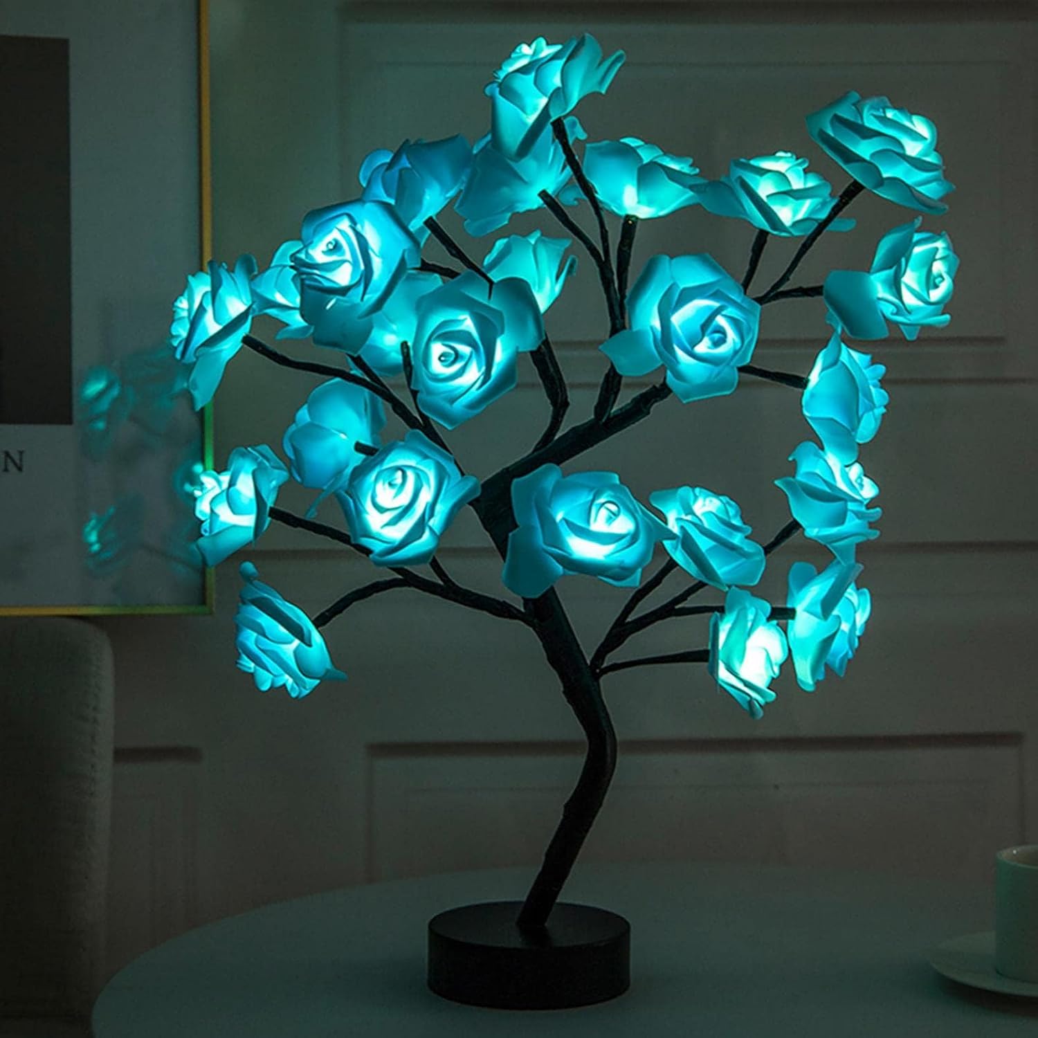 Endless Rose Lamp, Rose Tree Lamp, Romantic Flower Lamp, LED Table Rose Night Light Atmosphere Decor, Gift for Women Girls Wife Valentines Day Wedding Decor (Blue)