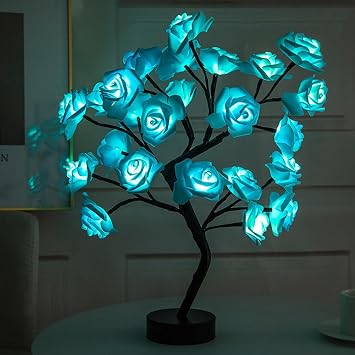 Endless Rose Lamp, Rose Tree Lamp, Romantic Flower Lamp, LED Table Rose Night Light Atmosphere Decor, Gift for Women Girls Wife Valentines Day Wedding Decor Blue