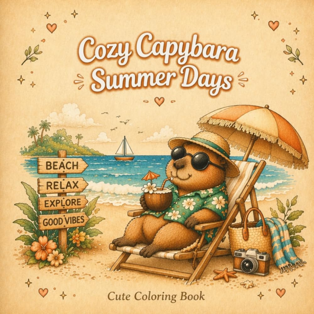 Cozy Capybara Summer Days: A Cute and Relaxing Coloring Book for Adults and Teens Featuring Adorable Capybaras, Stress Relief and Cozy Summer Scenes: ... and Cozy Summer Vibes (Cozy Capybara Life)
