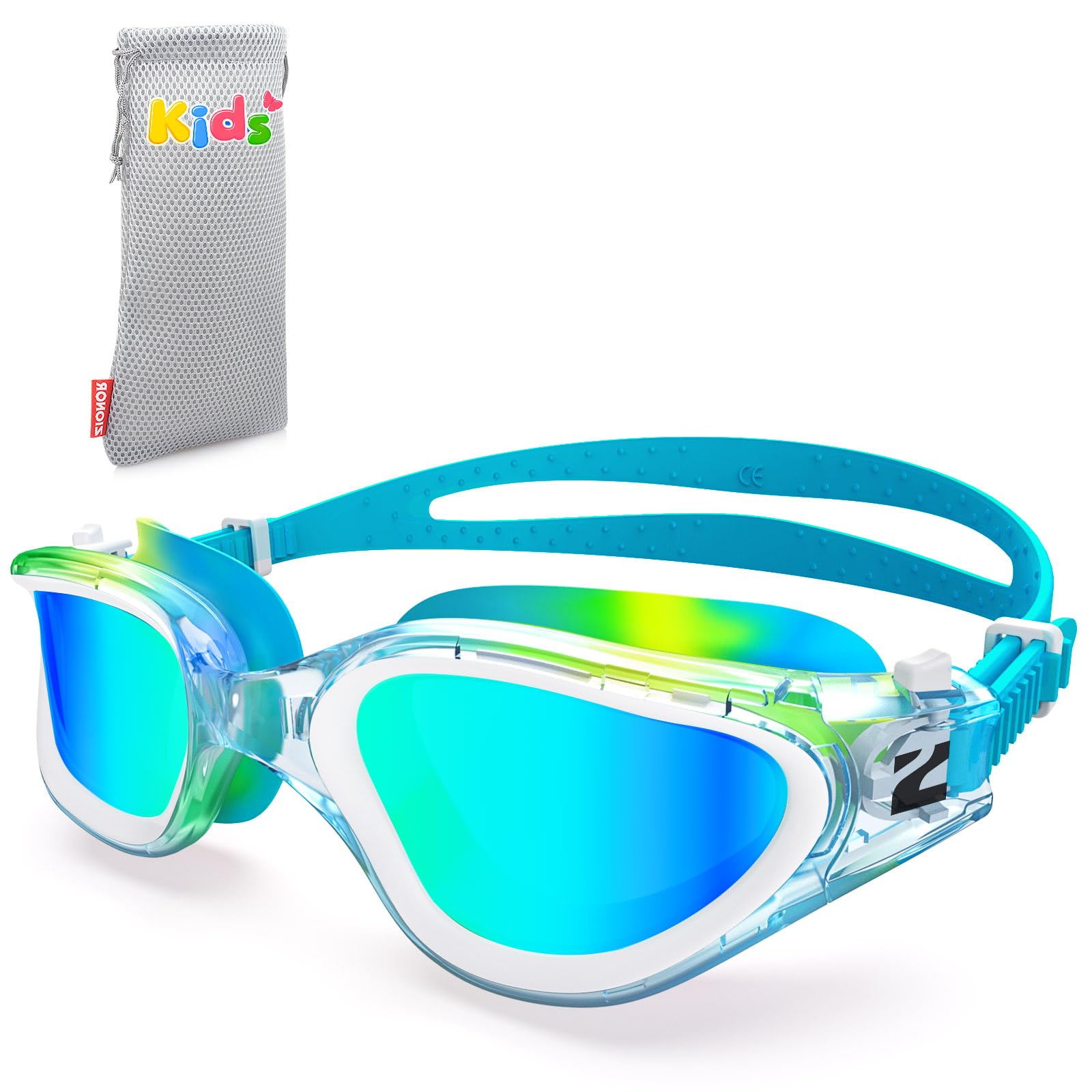 ZIONOR Kids Swim Goggles, G1MINI MIX Vibrant Colorblock Polarized No Leaking Anti Fog Kids Goggles(3-14)