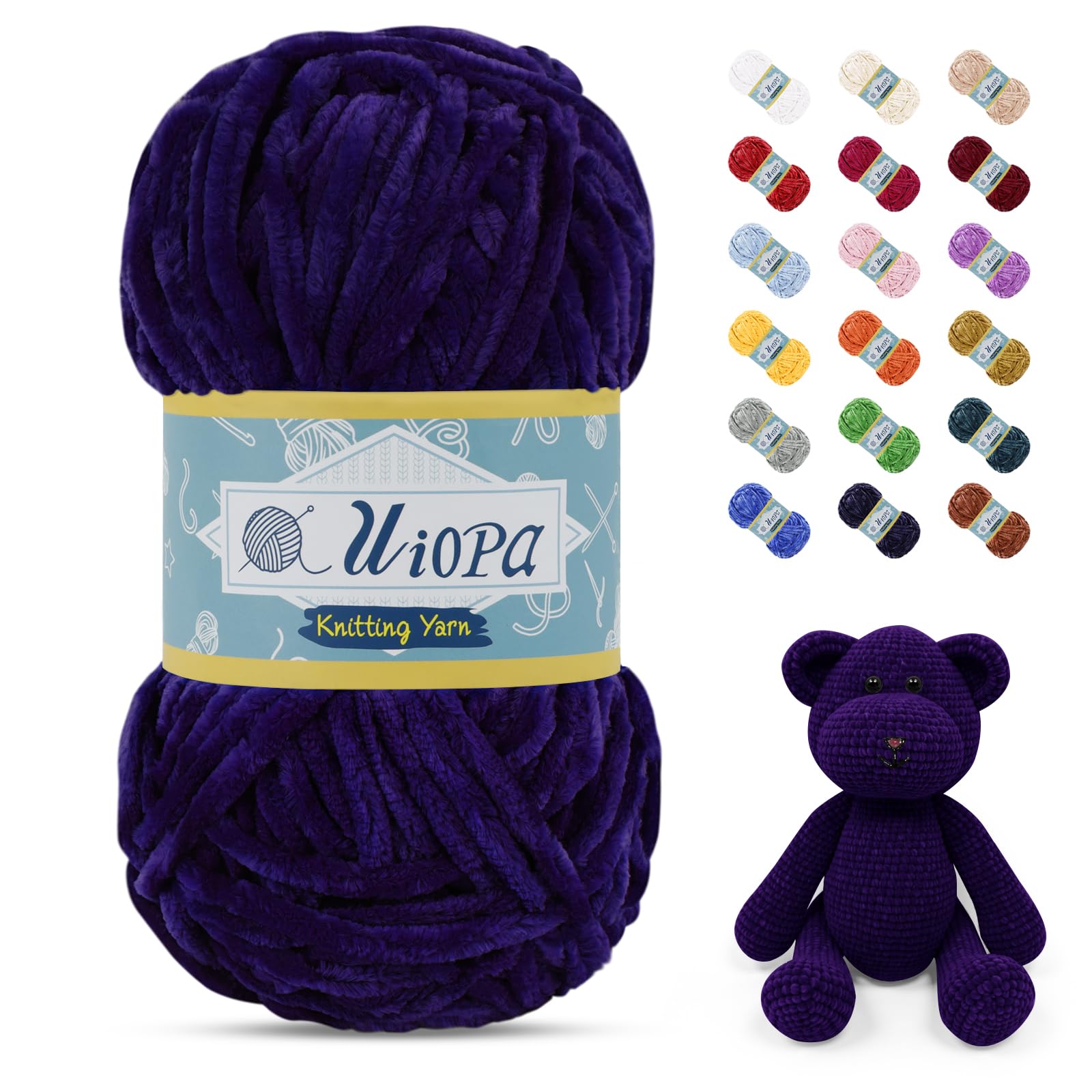 Uiopa 100g/80m Chunky Chenille Yarn, Plush Velvet Yarn Thick Chenille Wool, Dark Purple Fluffy Crochet Chunky Wool for Amigurumi Blankets Clothes DIY Crafts