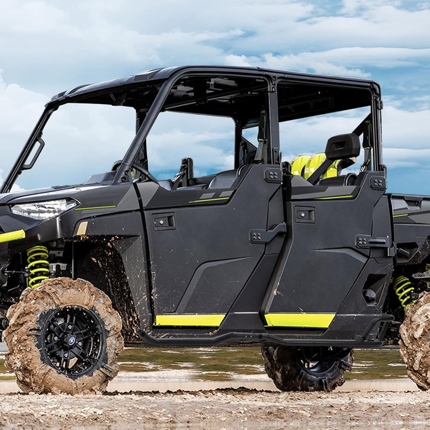 KEMIMOTO Nerf Bars Rock Sliders Compatible with Polaris Ranger Crew XP 1000 / Crew 1000 2019-2026, Heavy Duty Black Tree Kickers Side Steps Nerf Bars Compatible with Polaris Ranger Replace # 2883398