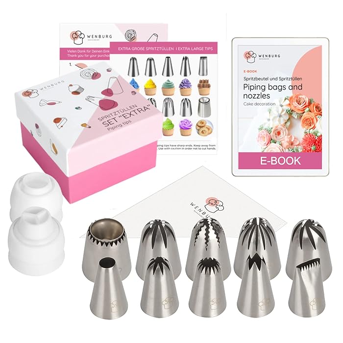 Buy Extra Large Piping Tips Set Wenburg 10 Seamless Large Frosting Tips, Pastry Bags, Coupler