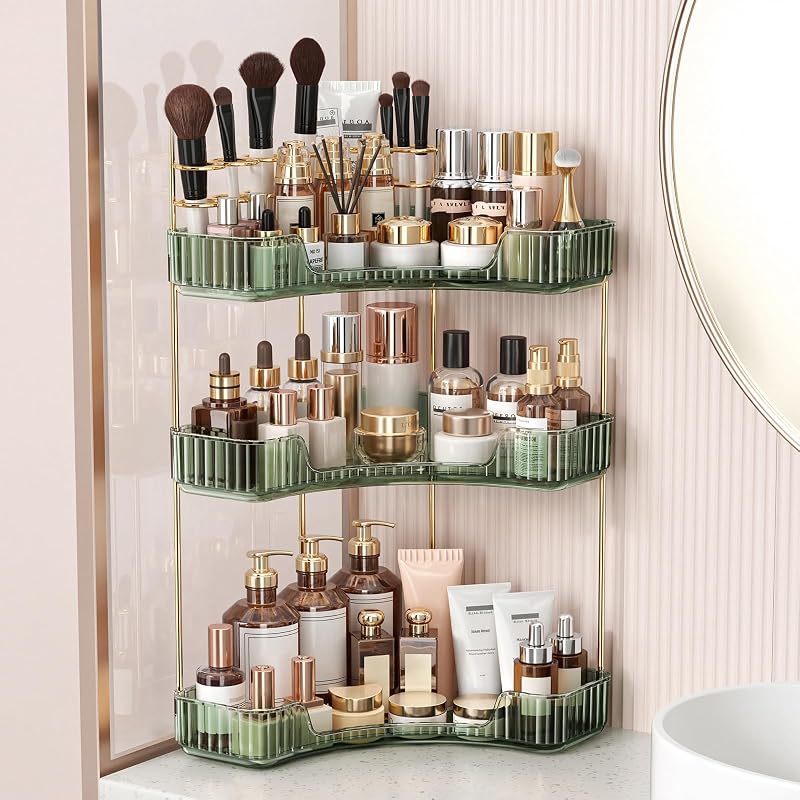 Organizador de canto para maquiagem BEFSOP com 3 níveis, suporte para pincéis, PET e metal, verde