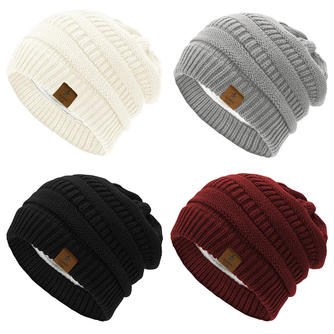 Durio Womens Knit Beanie Winter Thick Solid Fleece Lined Beanie Hats for Women Men Unisex Warm Skiing Beanies