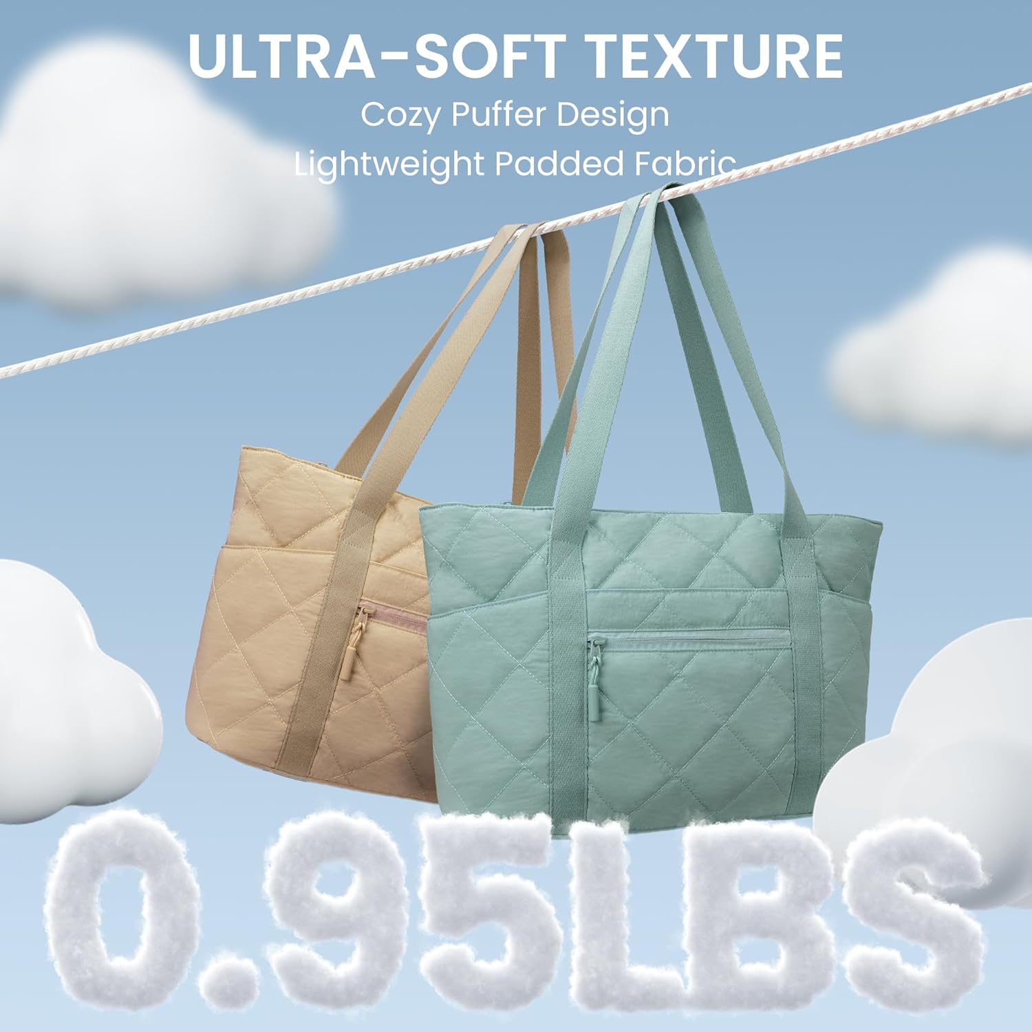 befen Laptop Tote Bag for Women Work, Travel Tote Bags Nurse Puffer Quilted Handbags, Lightweight Waterproof Beach Purse - Image 3