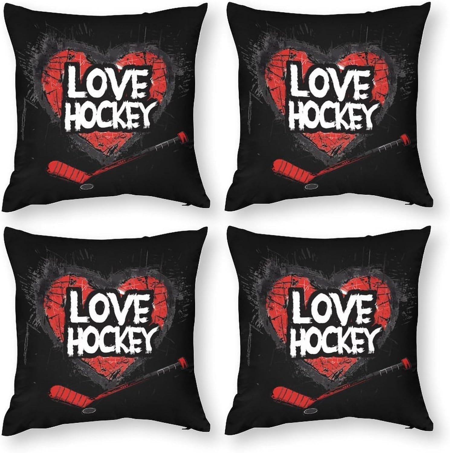 I Love Hockey Printed Throw Pillow Case 4 Pcs Soft Pillowcases Pillows Covers Sofa Bed Decor 12/14/16/17/18/20/22/24/32 Inches