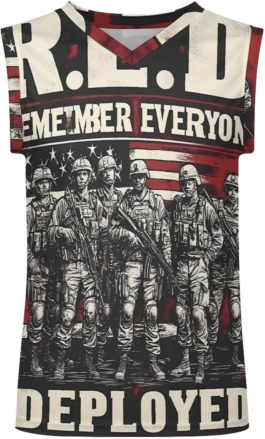 R.E.D. Remember Everyone Deployed Men's V-Neck Basketball Tank Top Sleeveless Workout Tank Shirts Gym Fitness Tees Vest