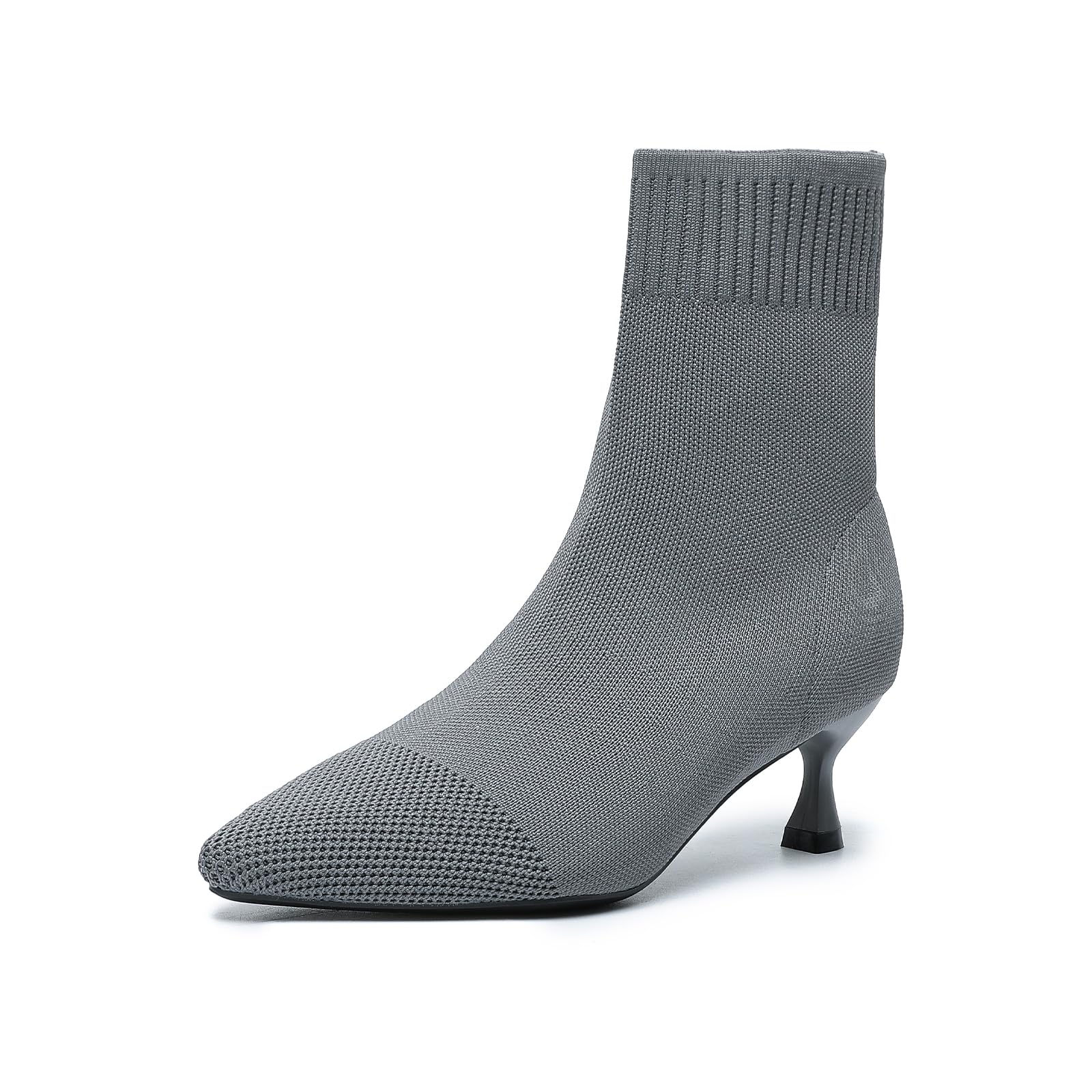 SWDZM Womens Knit Ankle Boots Pointed Toe Kitten Heel Breathable Mid Heel Sock Boots Shoes