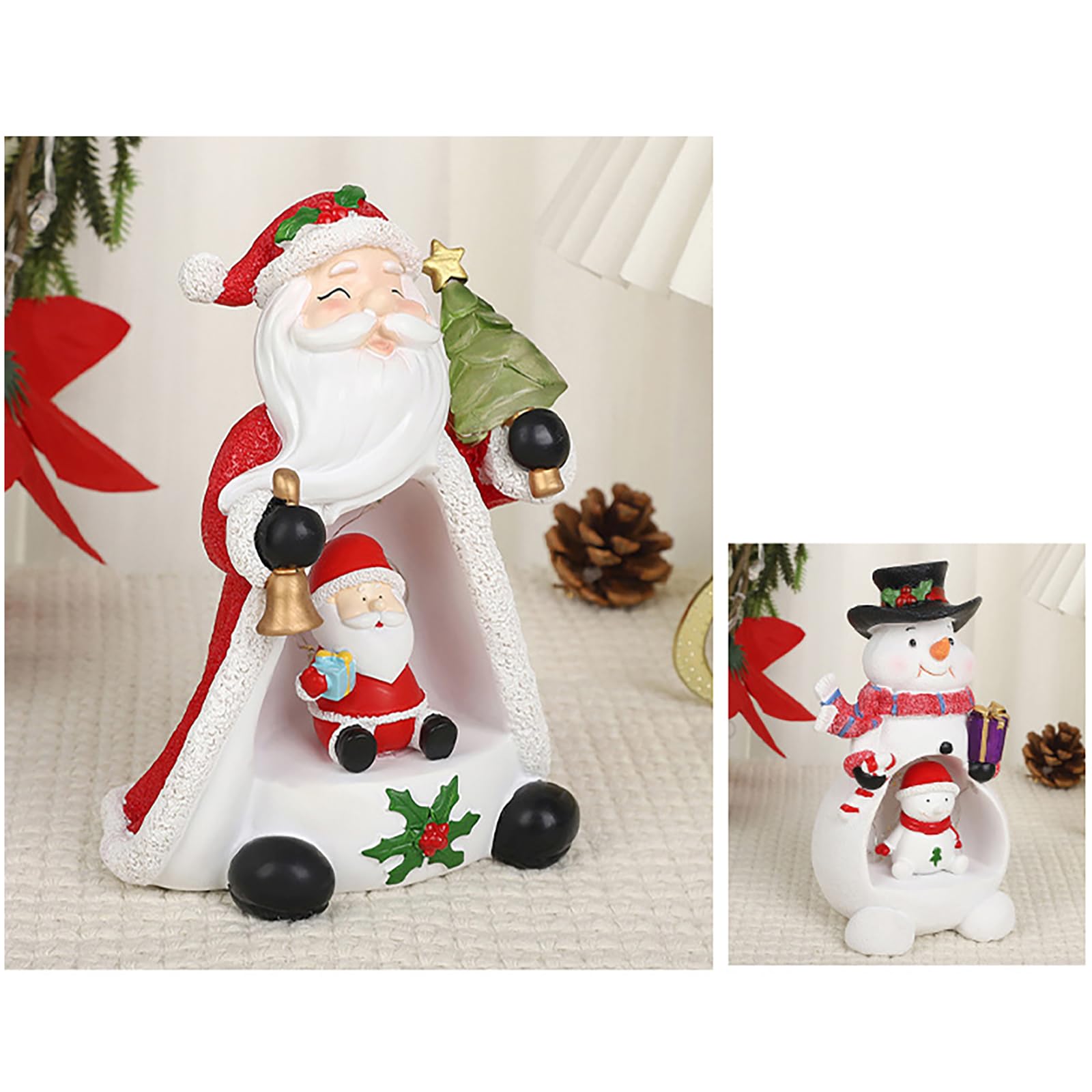 Figura decorativa de resina con luces LED de Papá Noel, muñecos de nieve, árboles de Navidad, para decoración del hogar