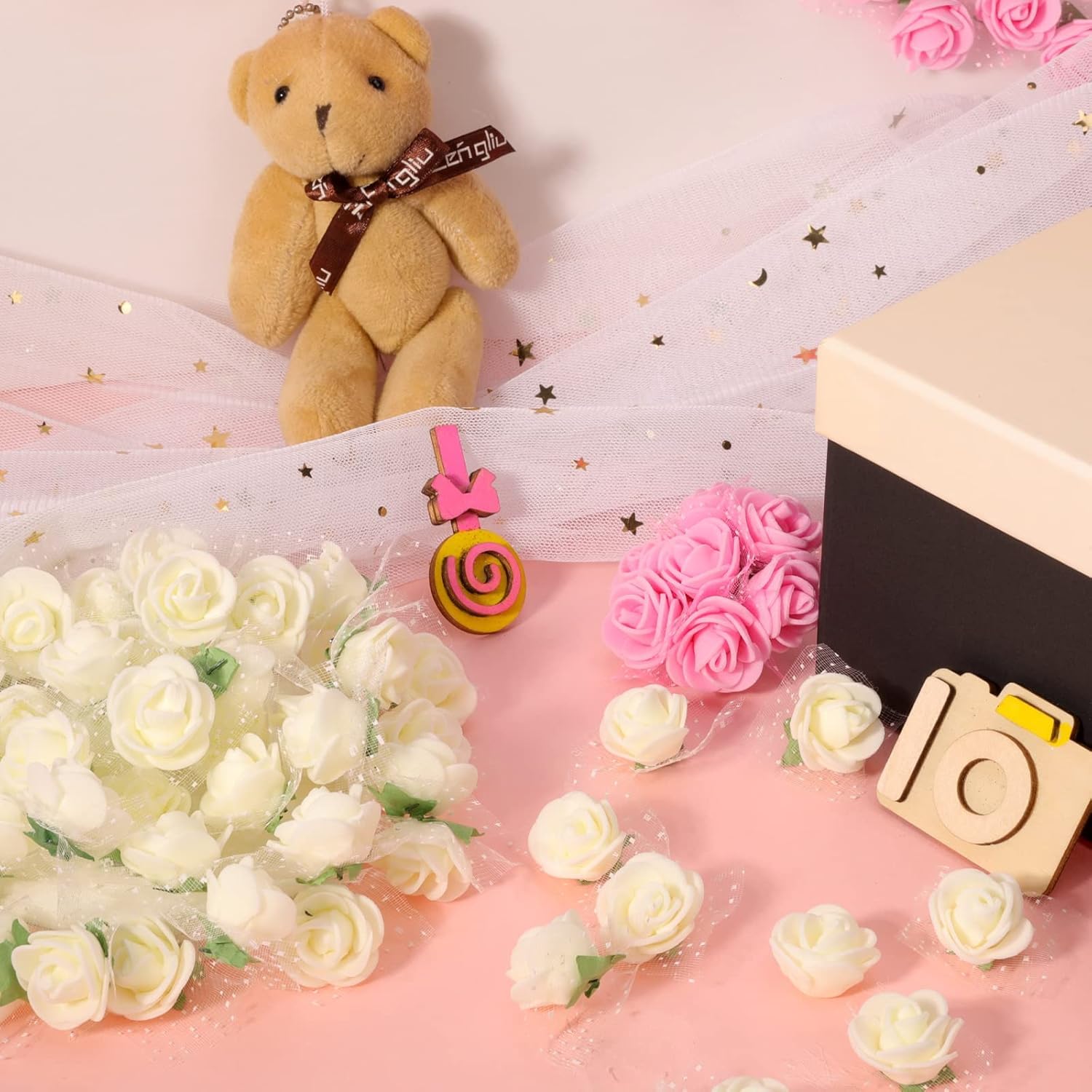 Taoyanmo 144Pcs Mini Roses Artificial Flower Realistic Flower for Accessories Bridal Hair Clips Headbands Dress Bridal Bouquets - Image 3