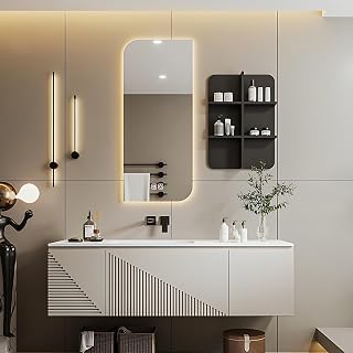 Bathroom Vanities with Sink, Side Open Compartment, Smart Floating Vanity Bathroom, Defogging LED Mirror, Waterproof Cabinet has Sintered Stone Countertop, (80IN)