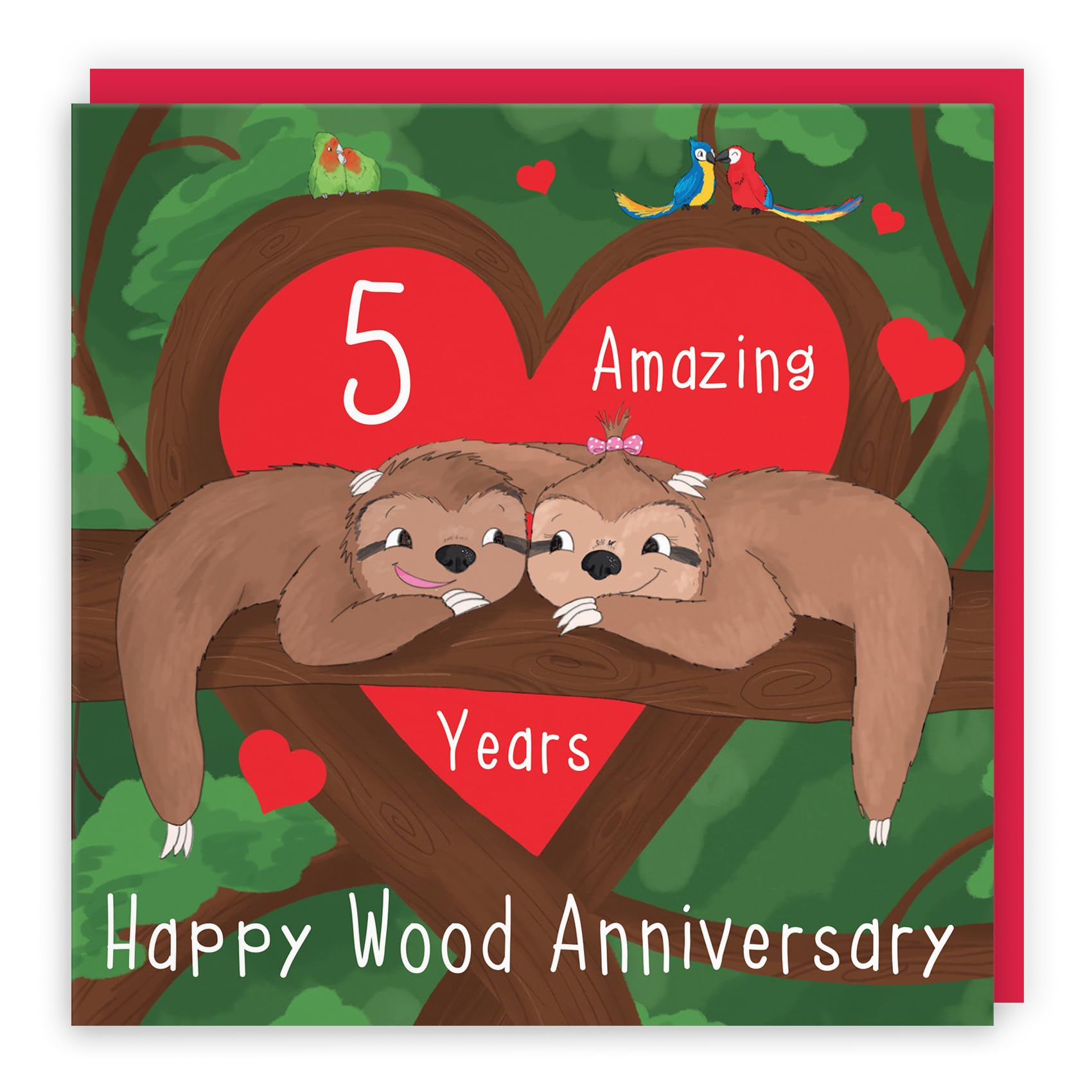 Hunts England Romantic Sloths Hugging Anniversary Card - I Love You - Happy Anniversary - Cute Animals Collection