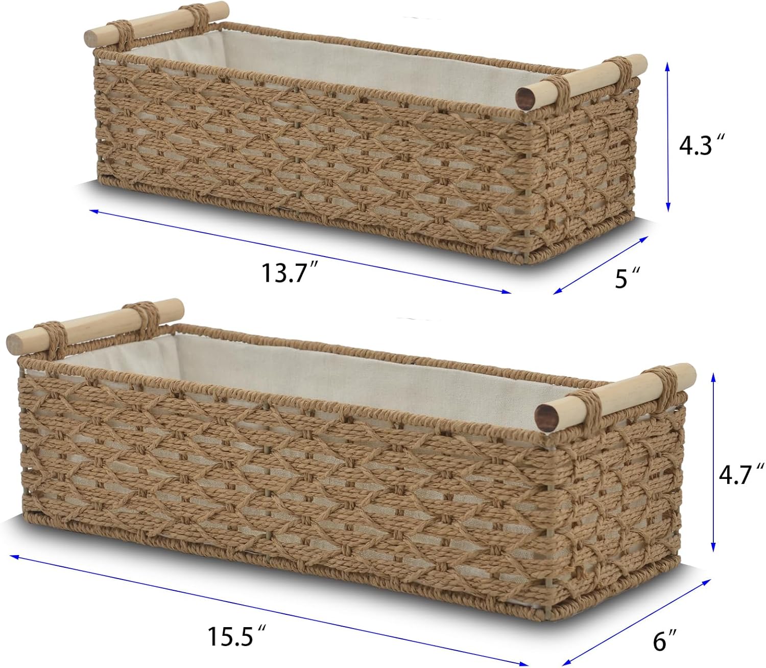 Toilet Paper Baskets for Organizing[2 pack],Paper Rope Wicker Storage Basket with Handle, Bathroom Basket for Bedroom, Nursery, Living Room. (Natural)