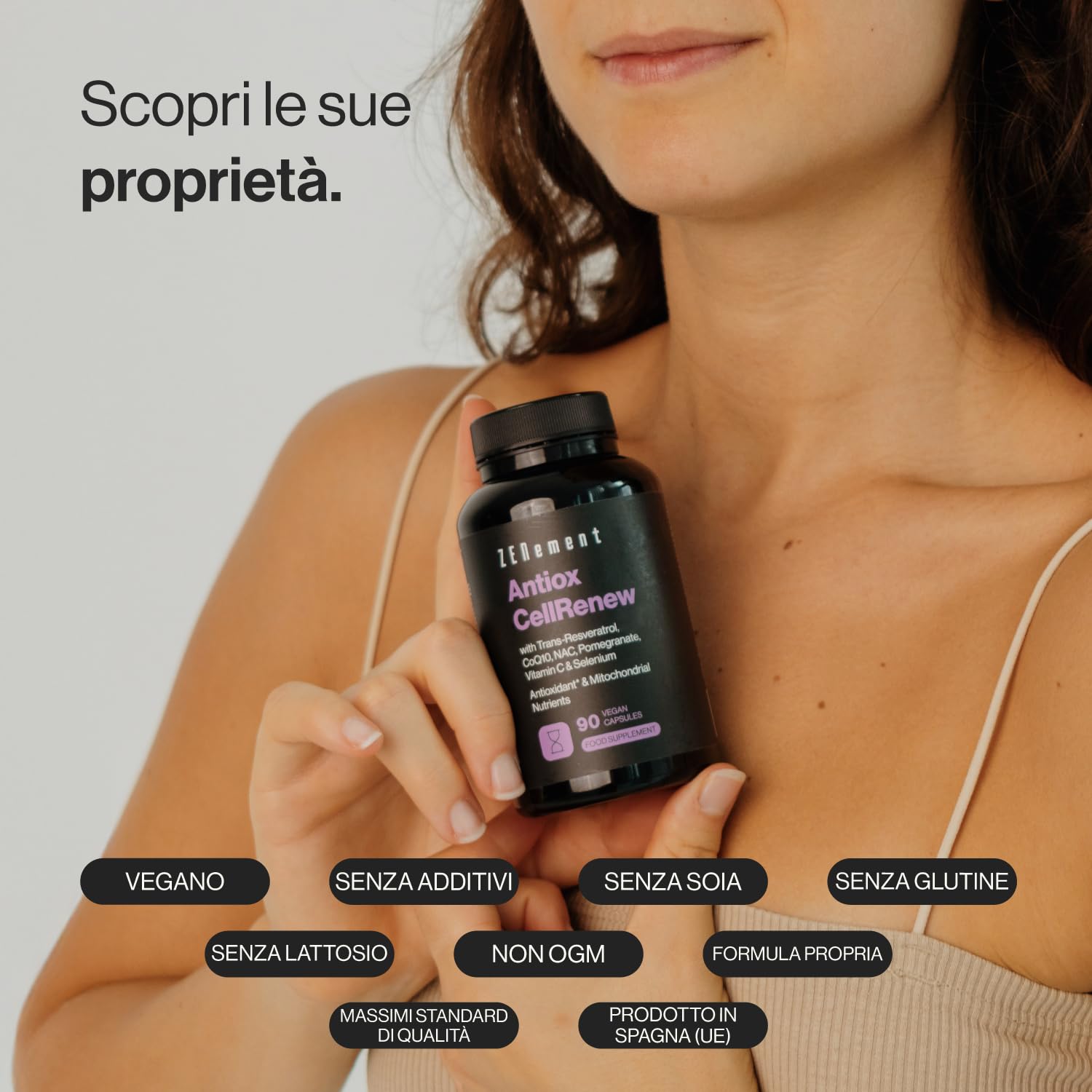 Antiox Complex con Trans-Resveratrol, CoQ10, NAC, Melograno, Vitamina C e Selenio - Antiossidante e di Supporto all'Energia Cellulare, 90 Capsule Vegane - Zenement
