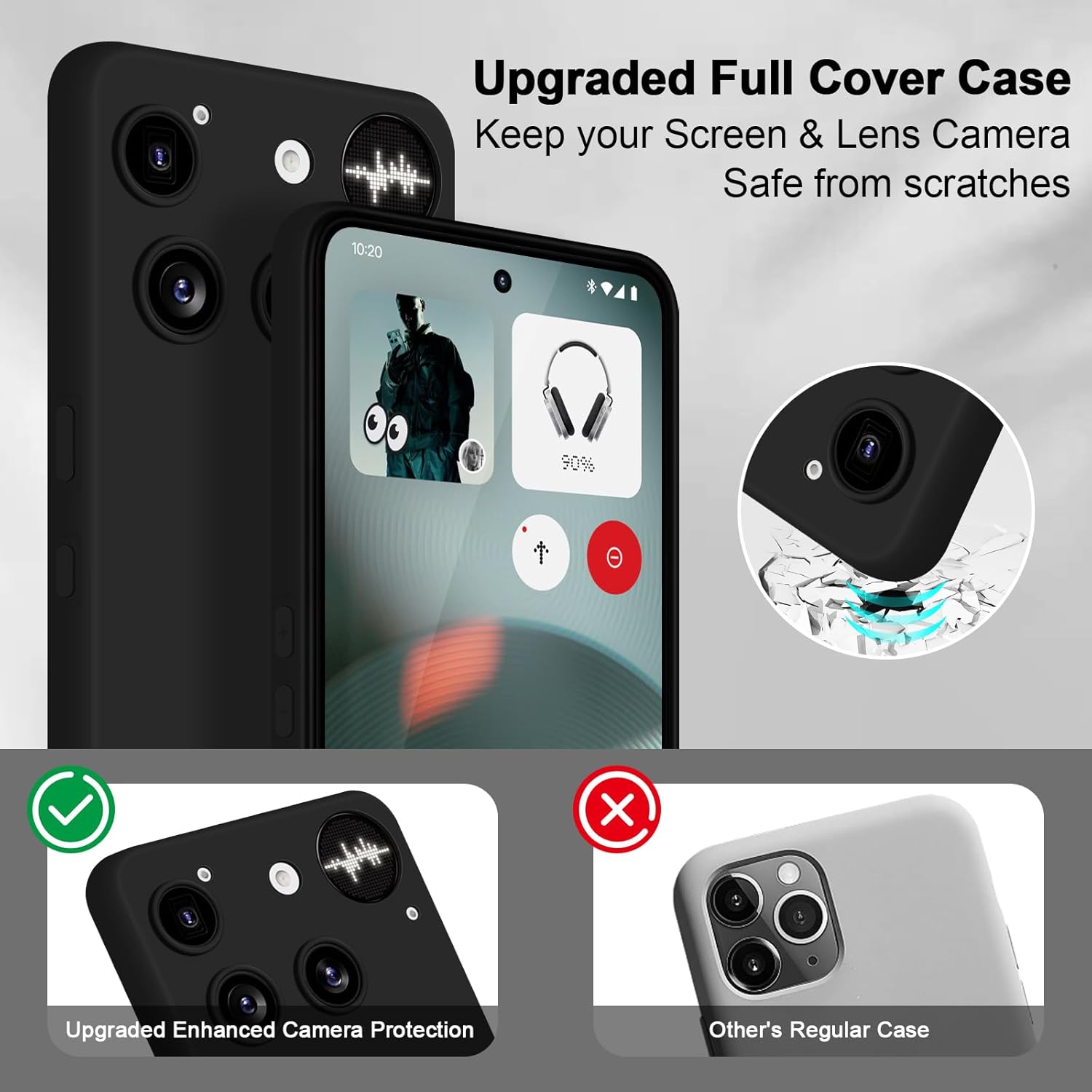 Case for Nothing Phone 3, Soft Silicone Case with Upgraded Camera Protection, Shockproof Slim Case Cover with Anti-Scratch Microfiber Lining, Black - Image 2