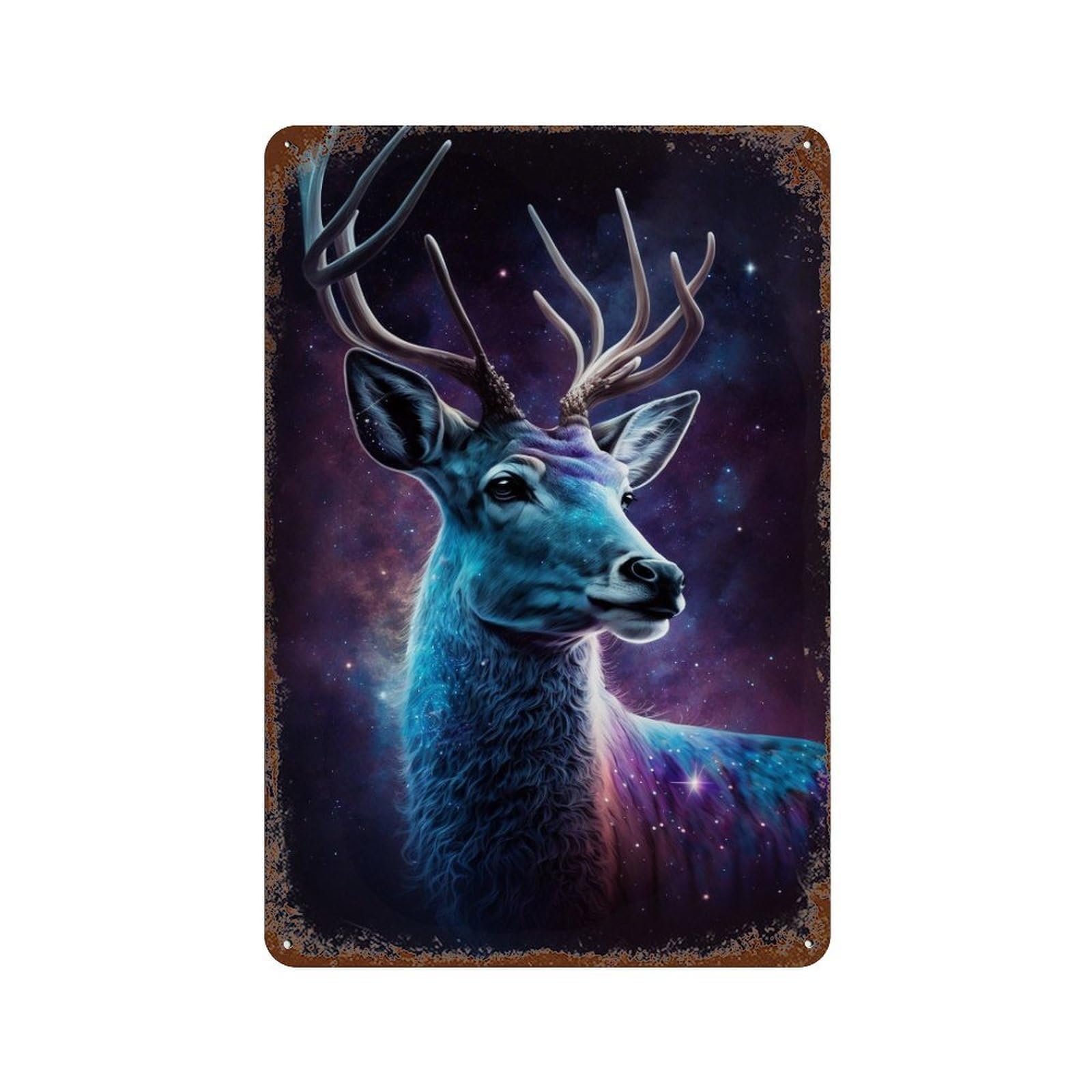 Retro Metal Sign with Galactic Deer Art Print-3 Design 11.8"x7.9", for Shed, Workshop And Garage Wall Decor, Old School Wall Decor