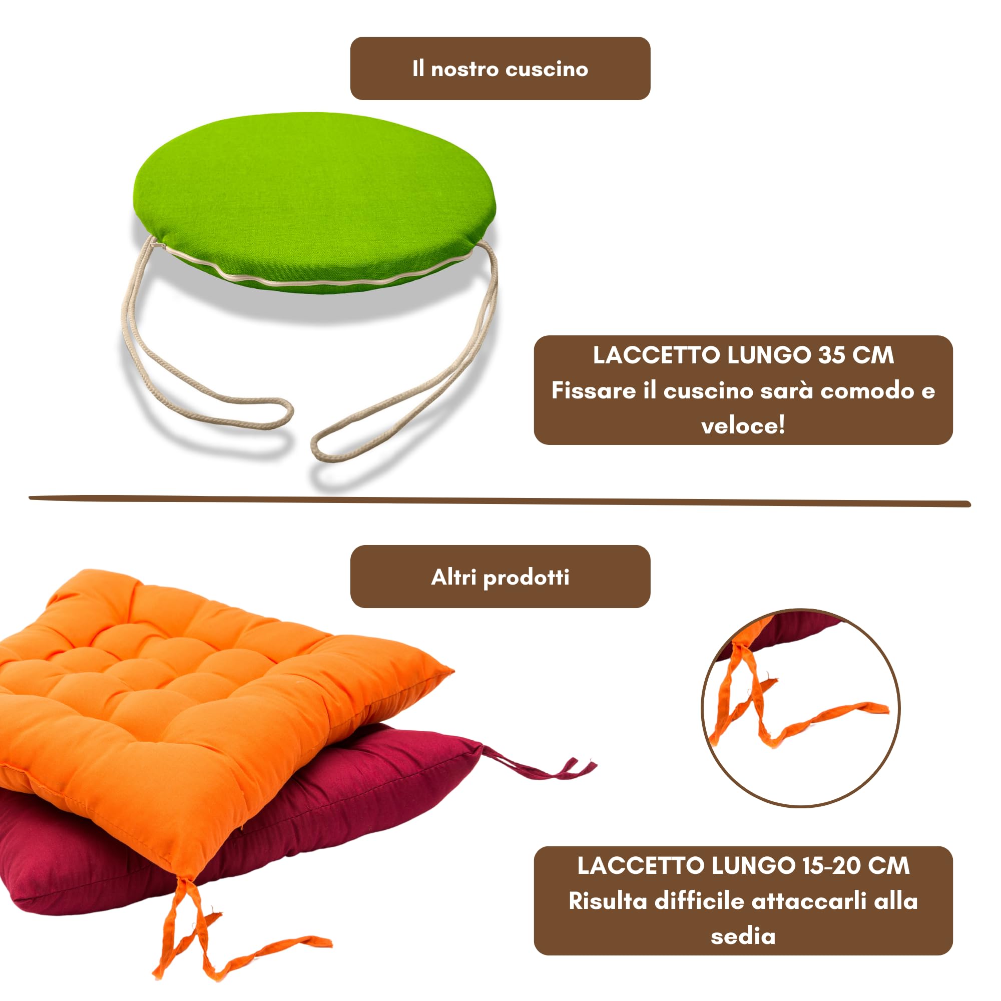 Cuscini Sfoderabili Cucina Pack 4 Cuscini Per Sedia Rotondi - Con Lacci E Cerniera - 35x3 Cm - Avorio - Made In Italy Cuscini Cucina Artigianali - 4
