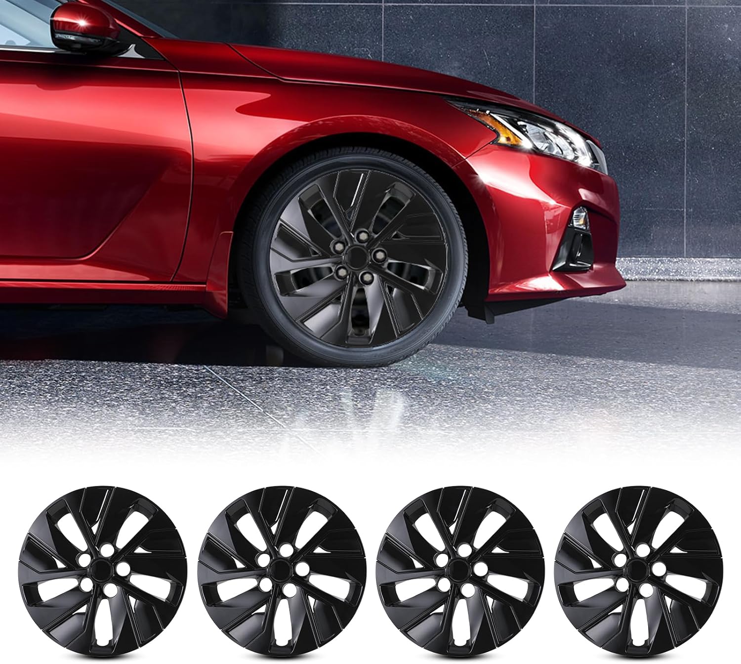 16" Hubcaps Wheel Rim Cover Compatible for 2019-2023 Nissan Altima Steel Wheels, Snap On Installation PP Material Set of 4 (16-Inch, Black Lacquer Color)