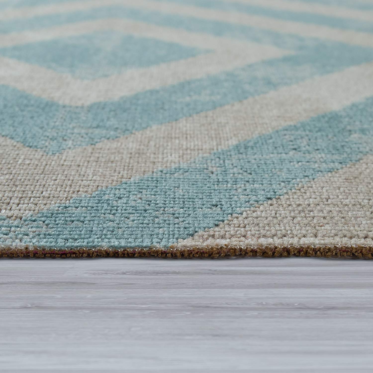 Paco Home Alfombra Tejido Plano Interior Exterior Moderno Motivo Rombos Terraza Balcón, tamaño:120x170 cm, Color:Azul-Blanco