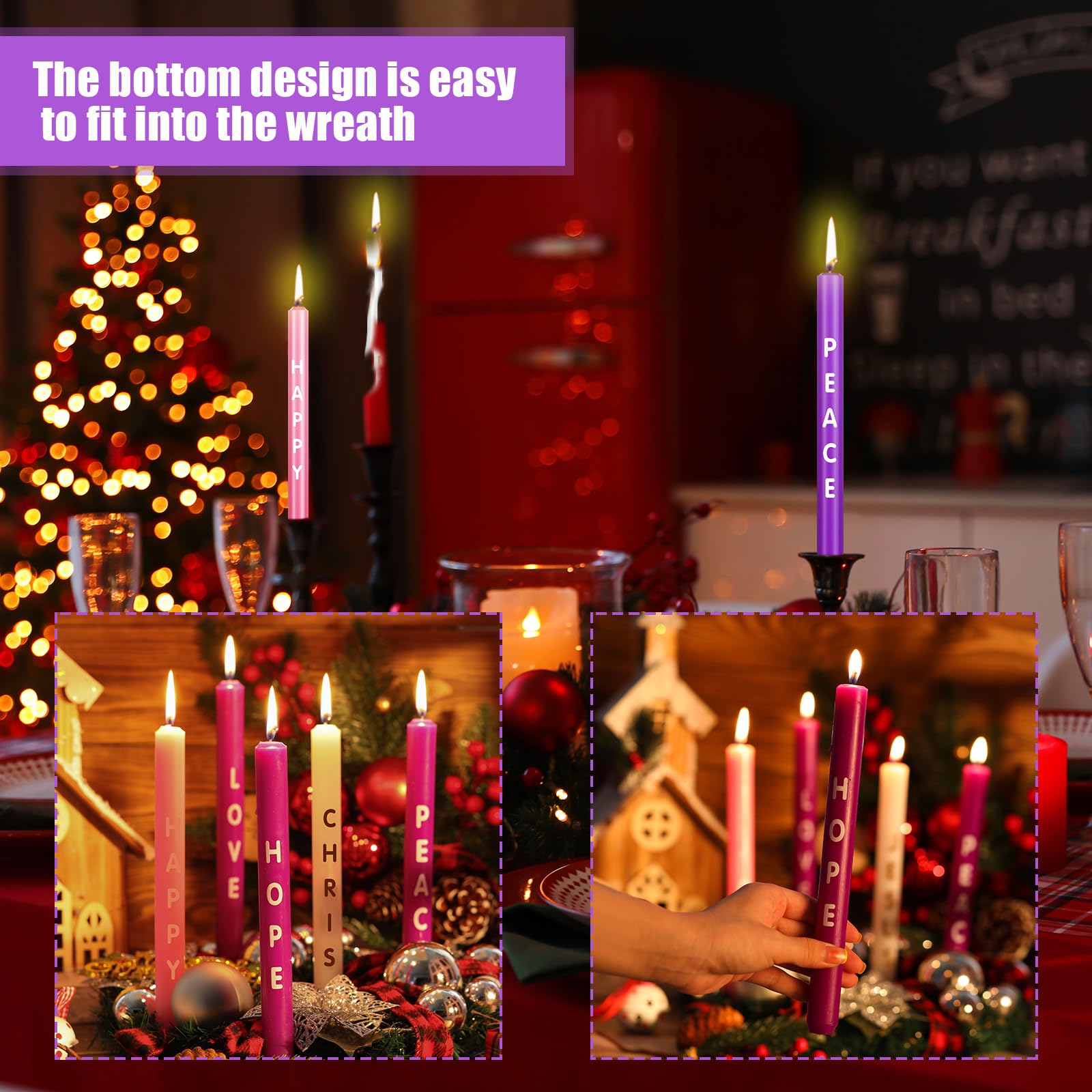 Nuanchu 5 velas de Adviento de Navidad, velas de Adviento con palabras, esperanza, paz, amor, alegría, Navidad, Adviento de Navidad, celebraciones de temporada, para decoración de vacaciones (25,4 cm)