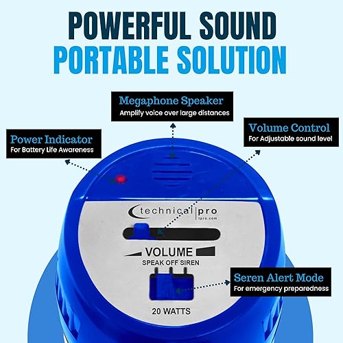 Miniatura 17 de Technical Pro Megáfono de megáfono portátil ligero de 20 vatios con correa, sirena y control de volumen, bueno para entrenadores, fútbol, fútbol