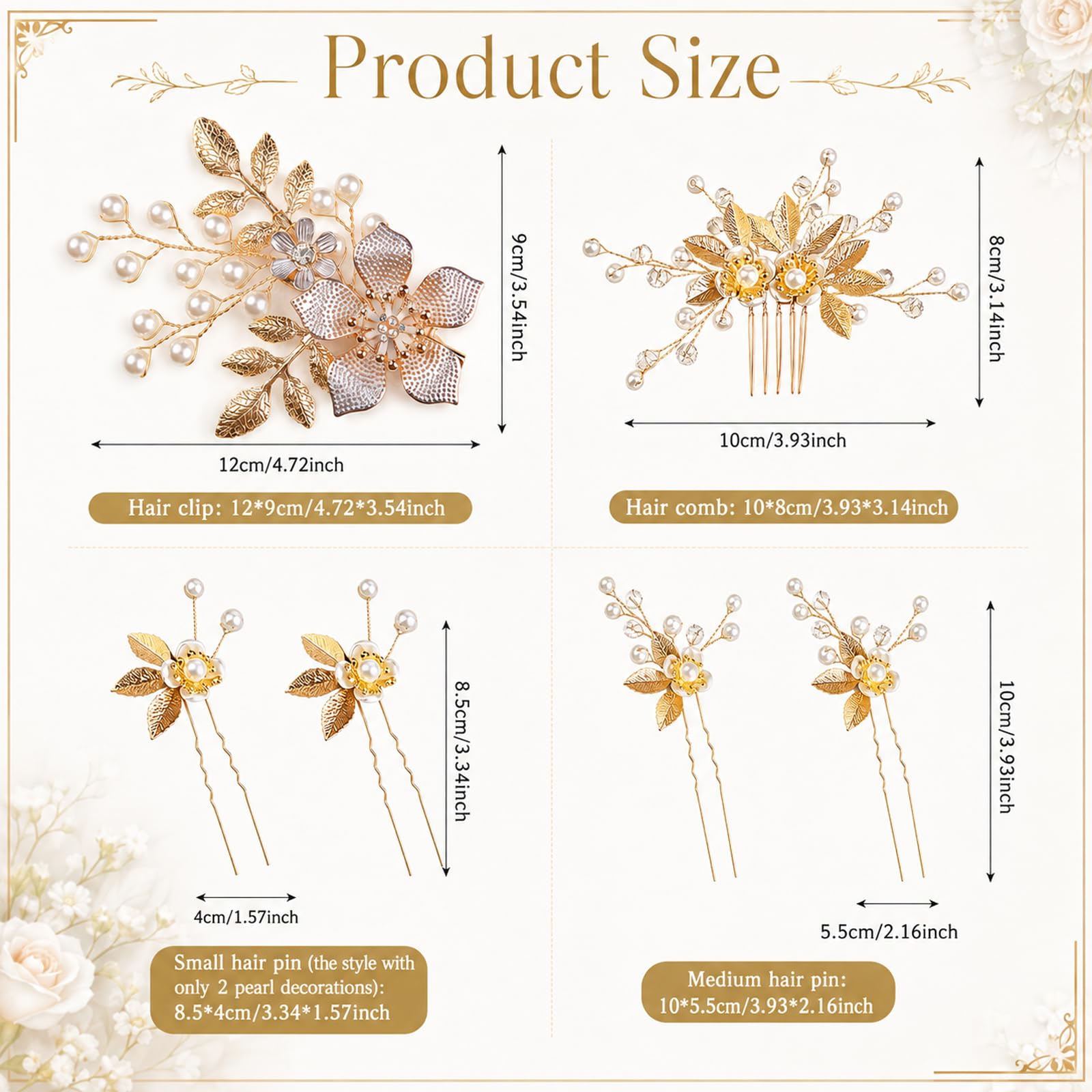 6 forcine per capelli da sposa, accessori per capelli da sposa, set di pettini per capelli con perle, oro