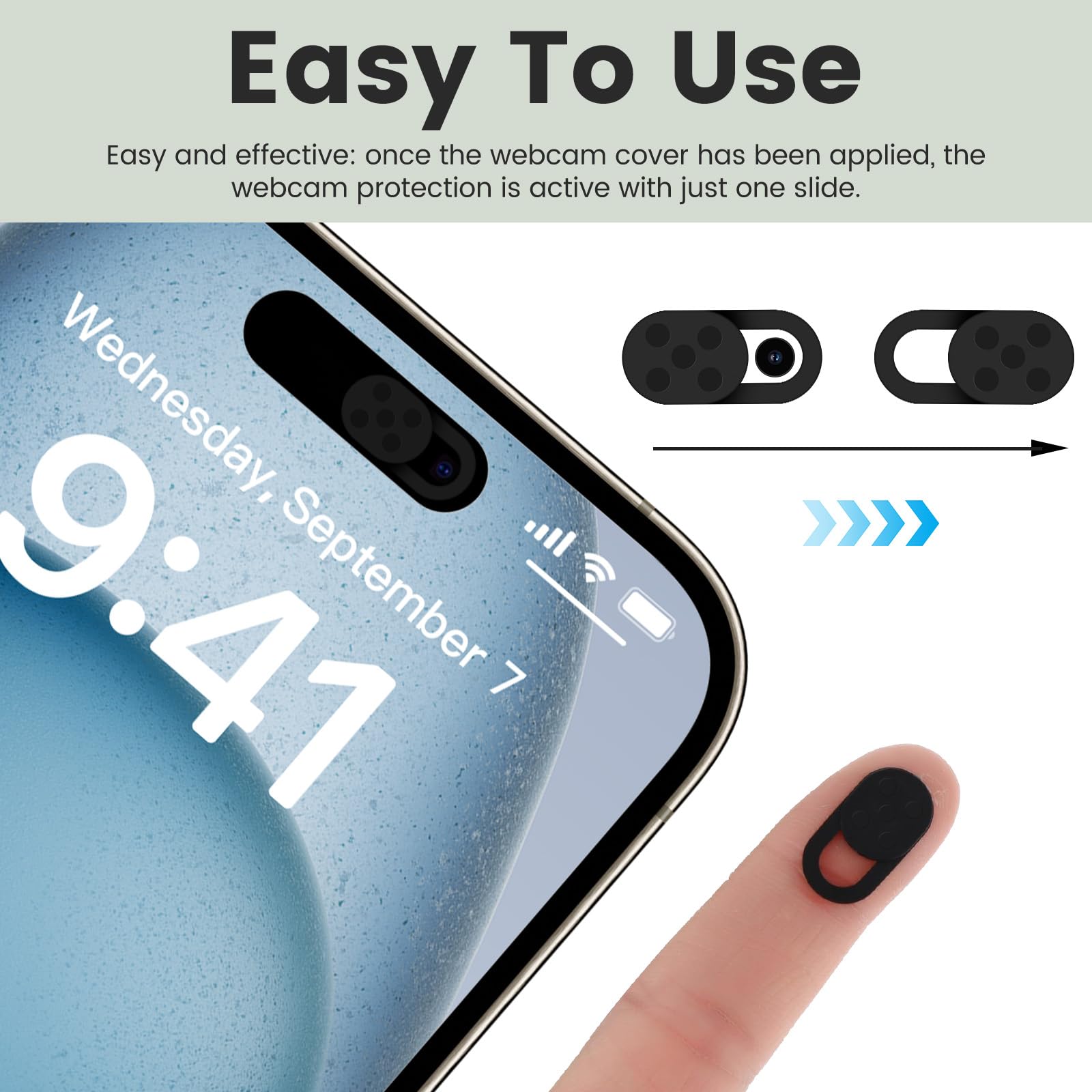 8 pezzi Webcam Cover, Ultra-Sottile Metallo Copri Webcam, Copertura Camera Slider, Sottile per Laptop, PC, Computer Portatile, Smart Phone - Nero