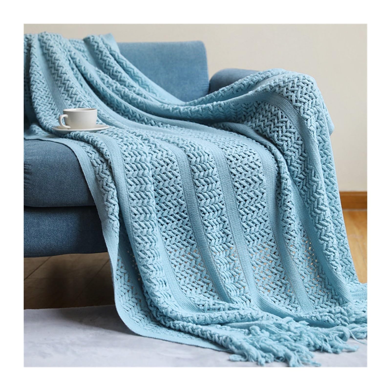 DHJKFU Bohemian Solid Color Oat Pattern Tassel Throw Blanket