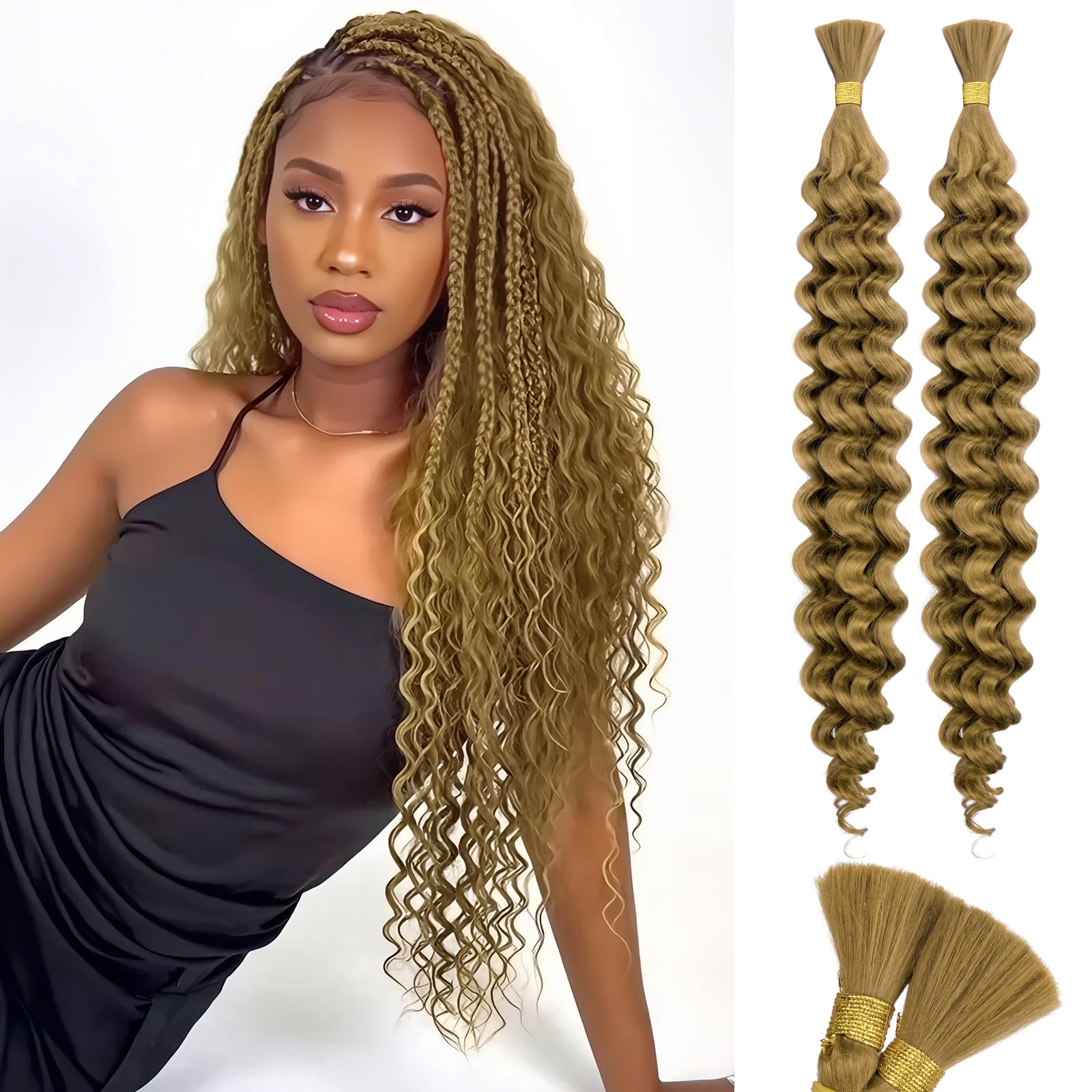 RUWISS 20 Inch Deep Wave Braiding Crochet Hair Extensions for Boho Braids Synthetic Curly Hair Extension for Black Women 2 Bundles/Pack (120g